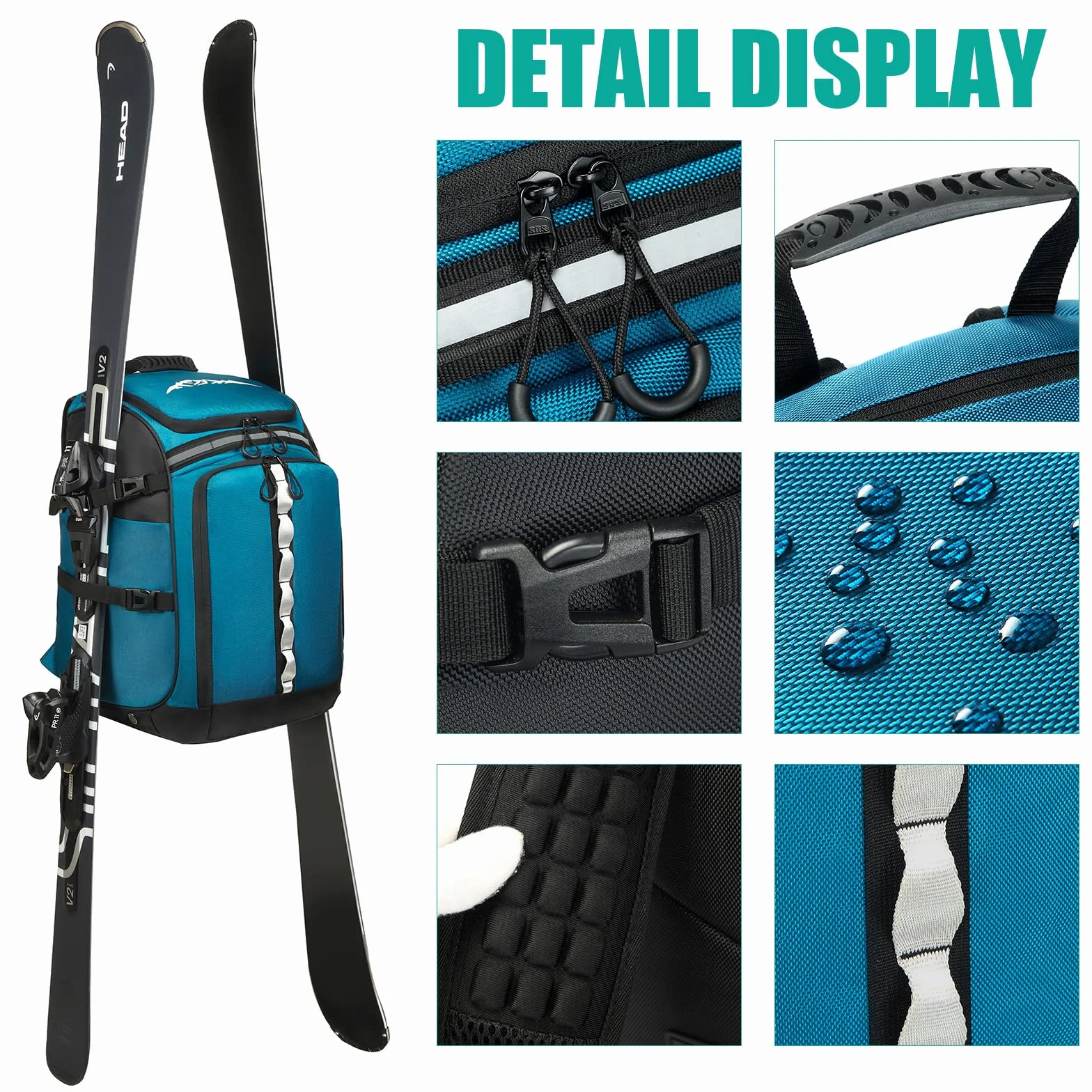 Mochila de Esquí 50L Bolsa Nailon Compartimento Casco Botas