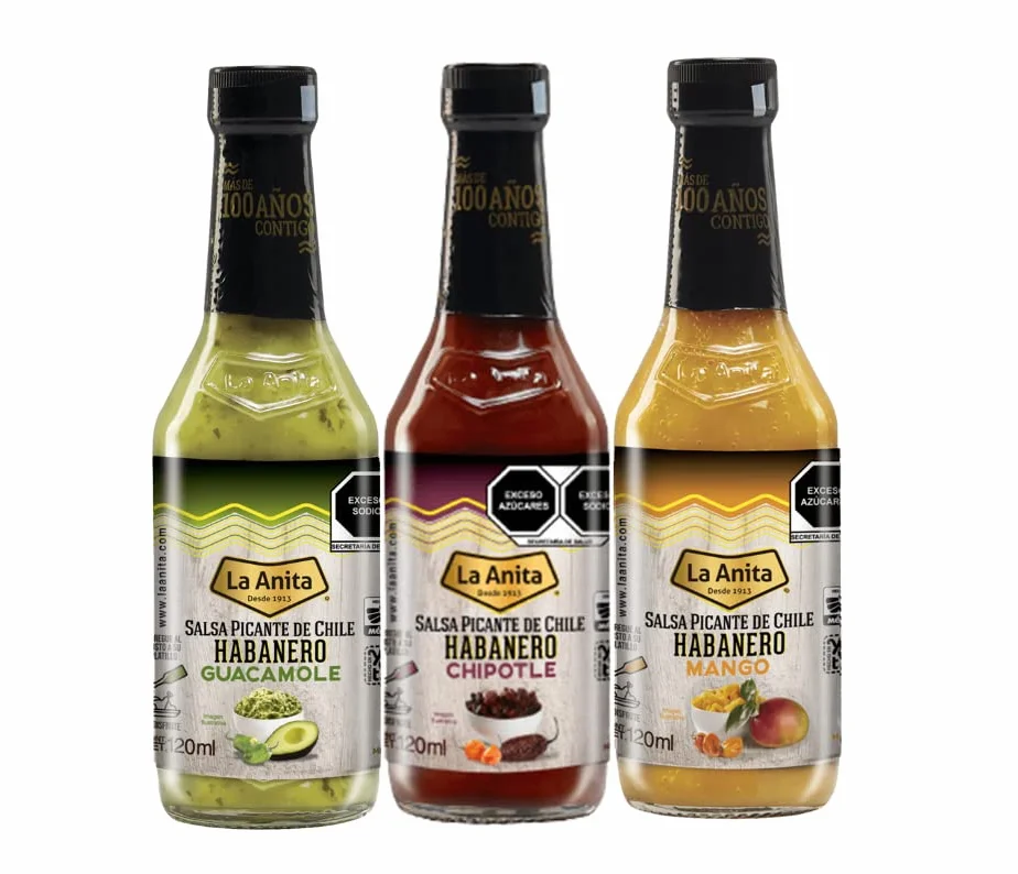 Salsas picantes mexicanas La Anita Habanero Chipotle, habanero Guacamole y habanero Mango Mix 120ml cada una