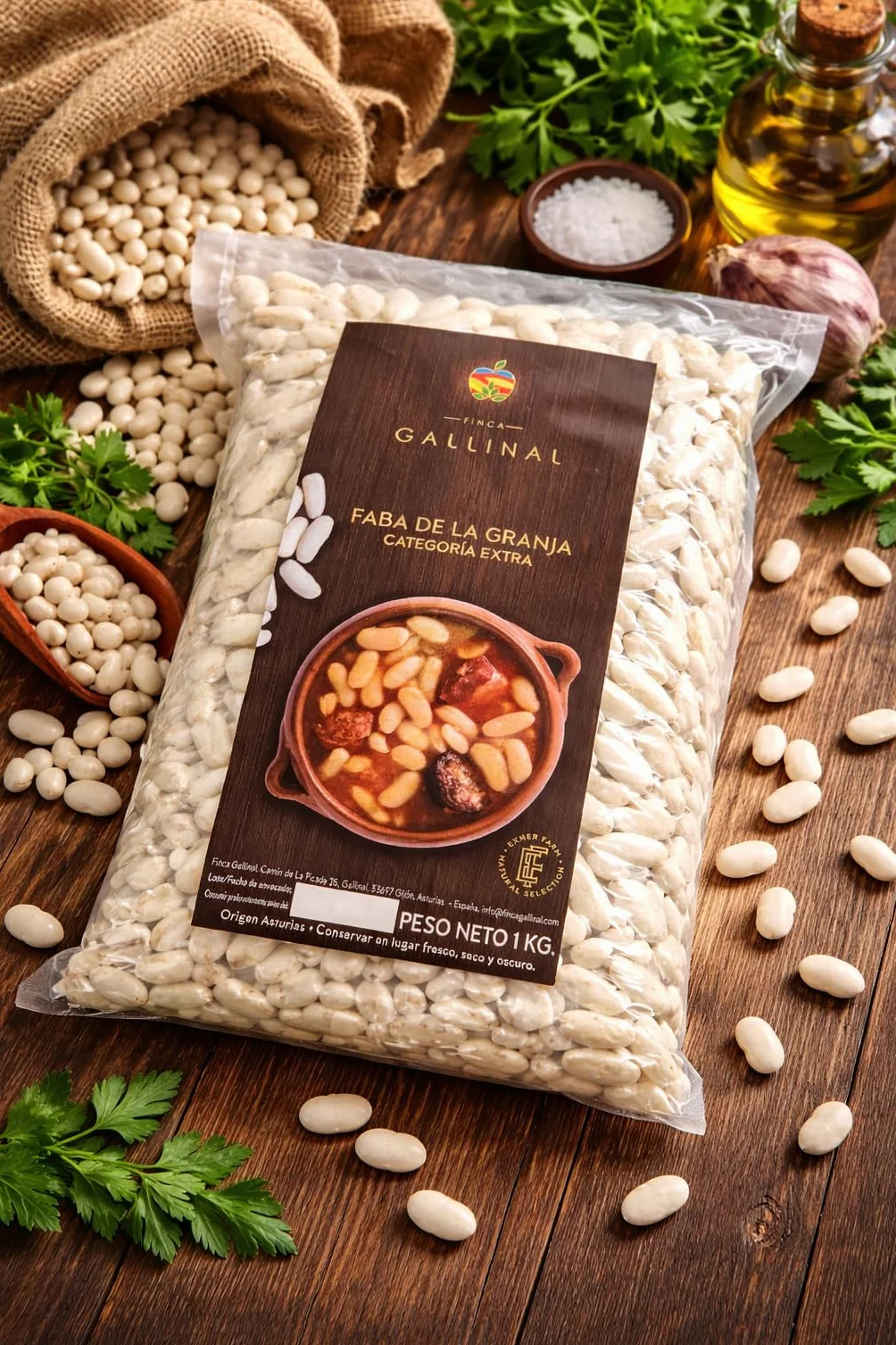 Fabas Categoría Extra – Origen Asturias | Faba de la granja | Finca Gallinal | Cultivo Propio | Alubia Blanca Gourmet para Fabada Asturiana | Selección Premium | Paquete de 1 Kg