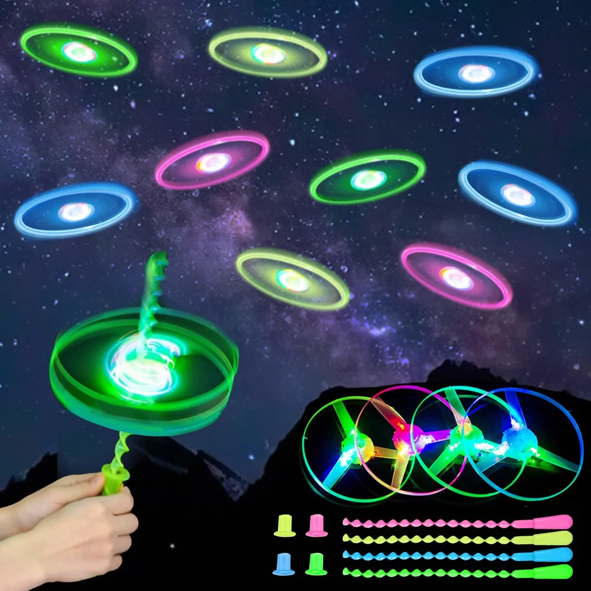 Juguetes Voladores Iluminados Helicóptero Vuelo 12 Piezas Disco Volador Regalo Niños
