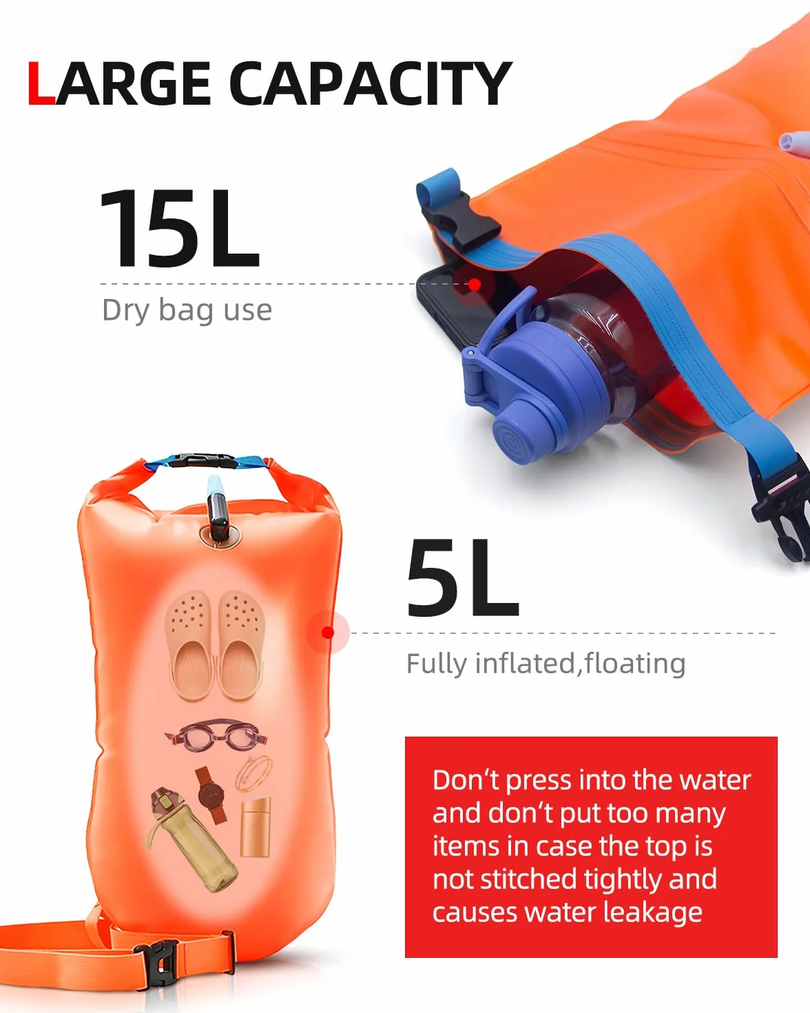 Abahub Flotador de natación en aguas abiertas con almacenamiento impermeable inflable bolsa seca