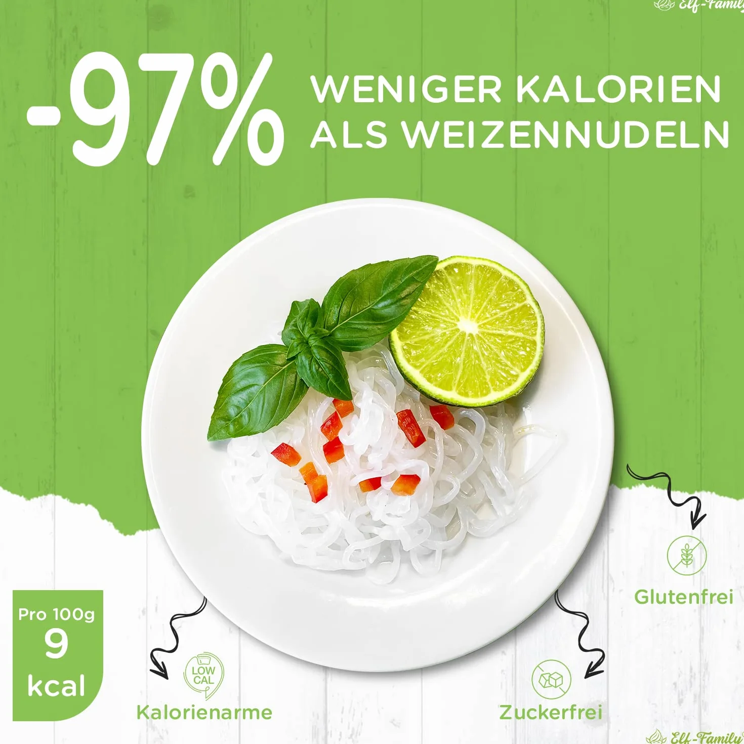 Elf-family Bio Pasta Konjac Keto Carbohidratos Ultrabajos/Vegano/Sin Gluten 270 g x 1 cajas(2 paquetes), Fideos Konjac Noodles Shirataki Noodles/Sin azúcar/Bajo en Calorías - Spaghetti