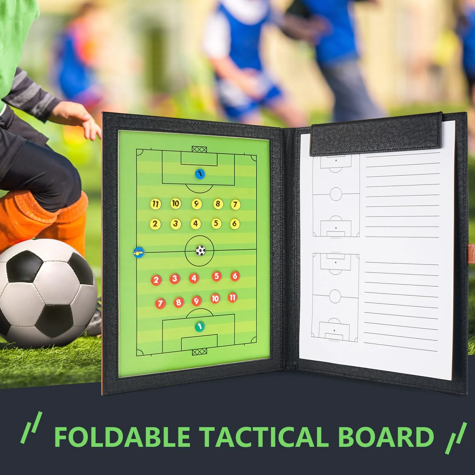 Carpeta Táctica de Fútbol con Imanes, Pizarra Entrenamiento 53x31cm