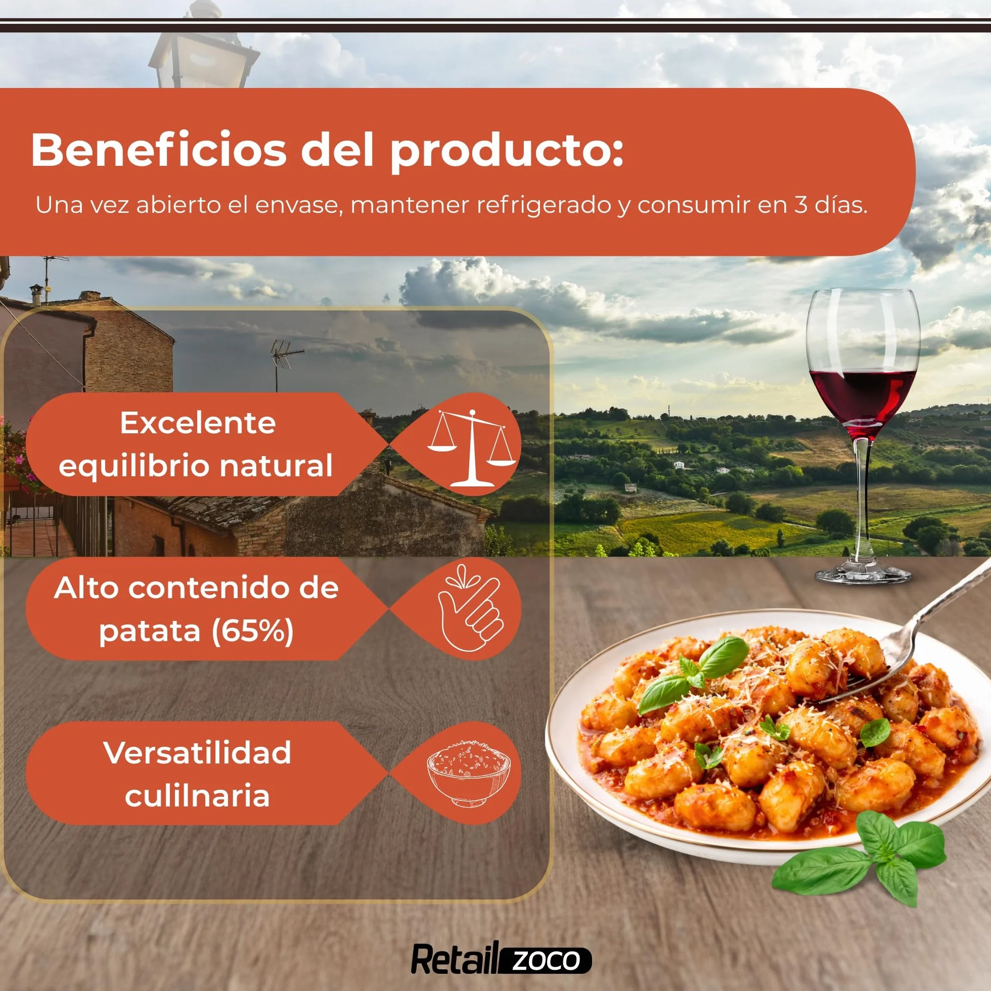 Gnocchi Rummo SIN Gluten de Patatas 65%, ñoquis sin gluten de patatas 100% Italiana, Pasta Italiana, Tiempo de cocción 2 minutos, 1 Paquete de 500 gr