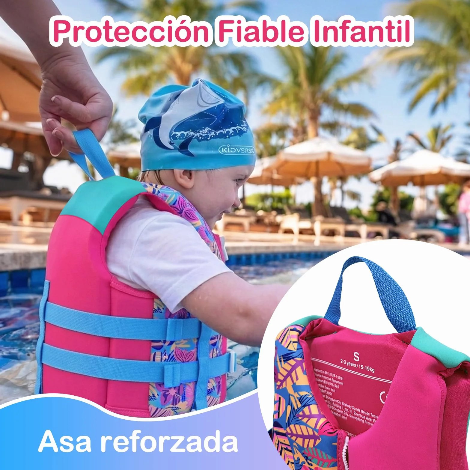 Chaleco de Natación para Niños, Neopreno Premium, Tirantes Dobles Ajustables, Correa de Entrepierna Ancha, Probado por TÜV