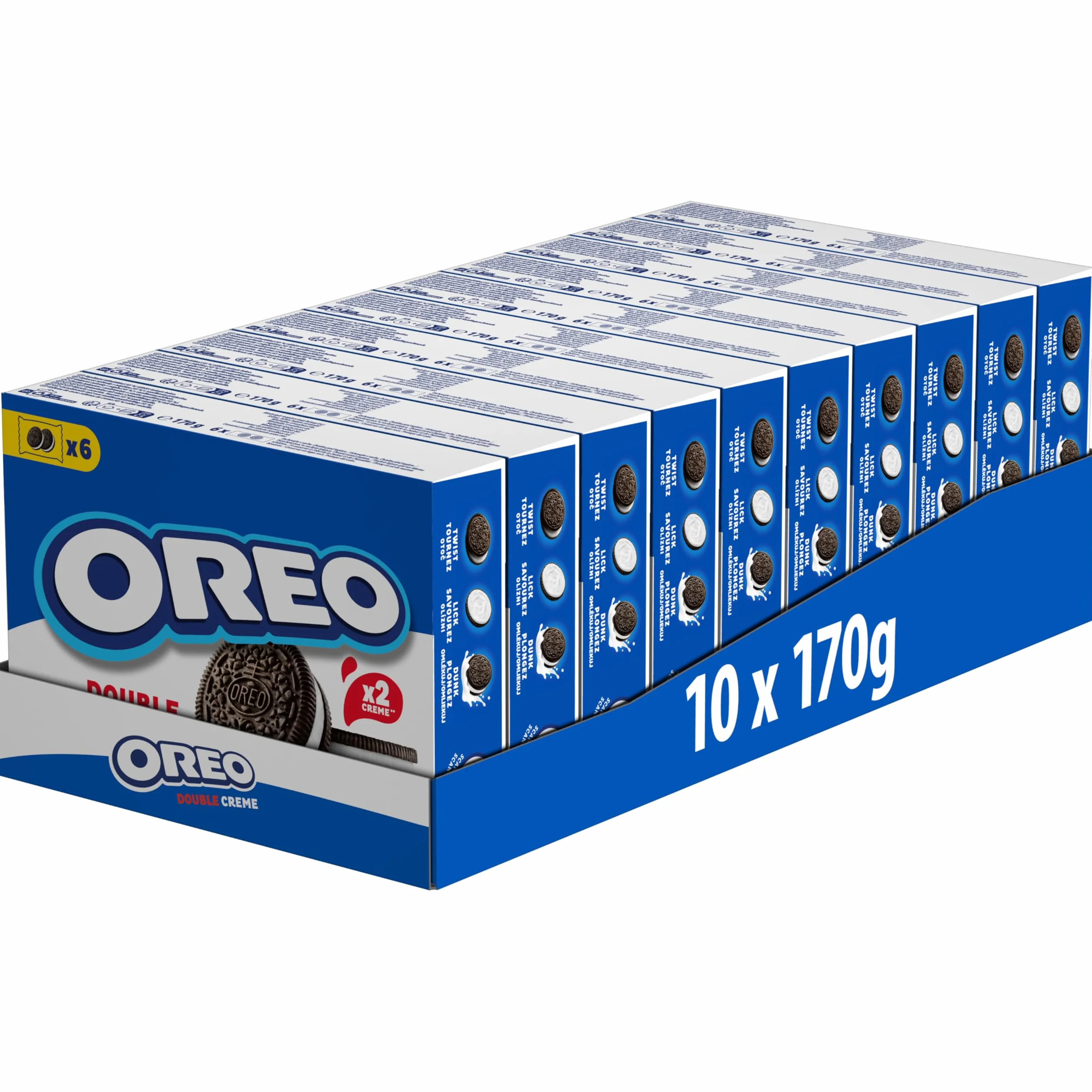 Oreo Doble Crema, Galletas de chocolate rellenas de doble crema sabor vainilla, Las galletas clásicas pero con doble relleno, Paquete de 10 x 170 g
