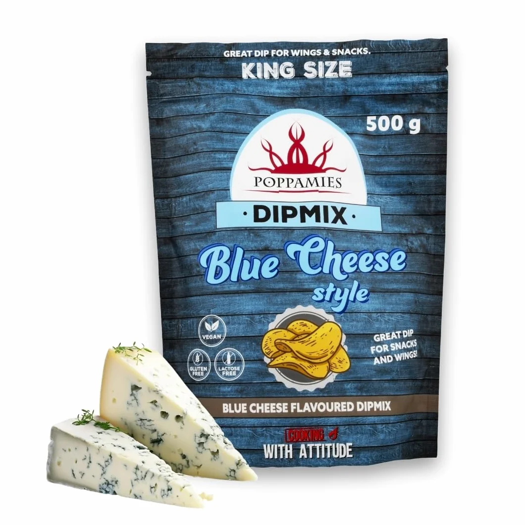 Poppamies Dipmix Blue Cheese Style – Polvo para dip vegano con sabor a queso azul, ideal para alitas, verduras y snacks – Sin gluten, sin lactosa – 500g