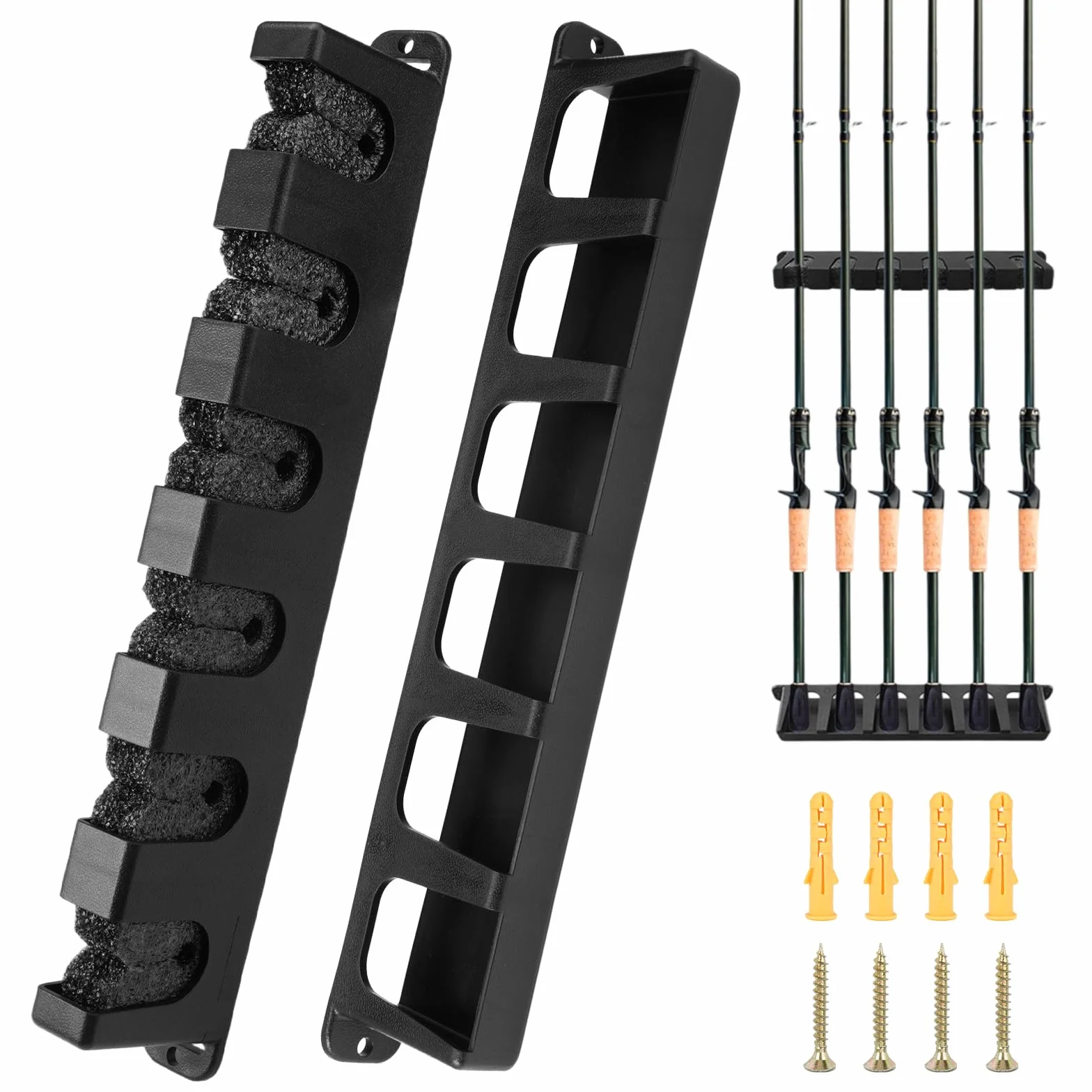 Soportes para caña de pescar vertical y horizontal – Estantería de pared para 6 polos, estante de almacenamiento Rod Rack negro