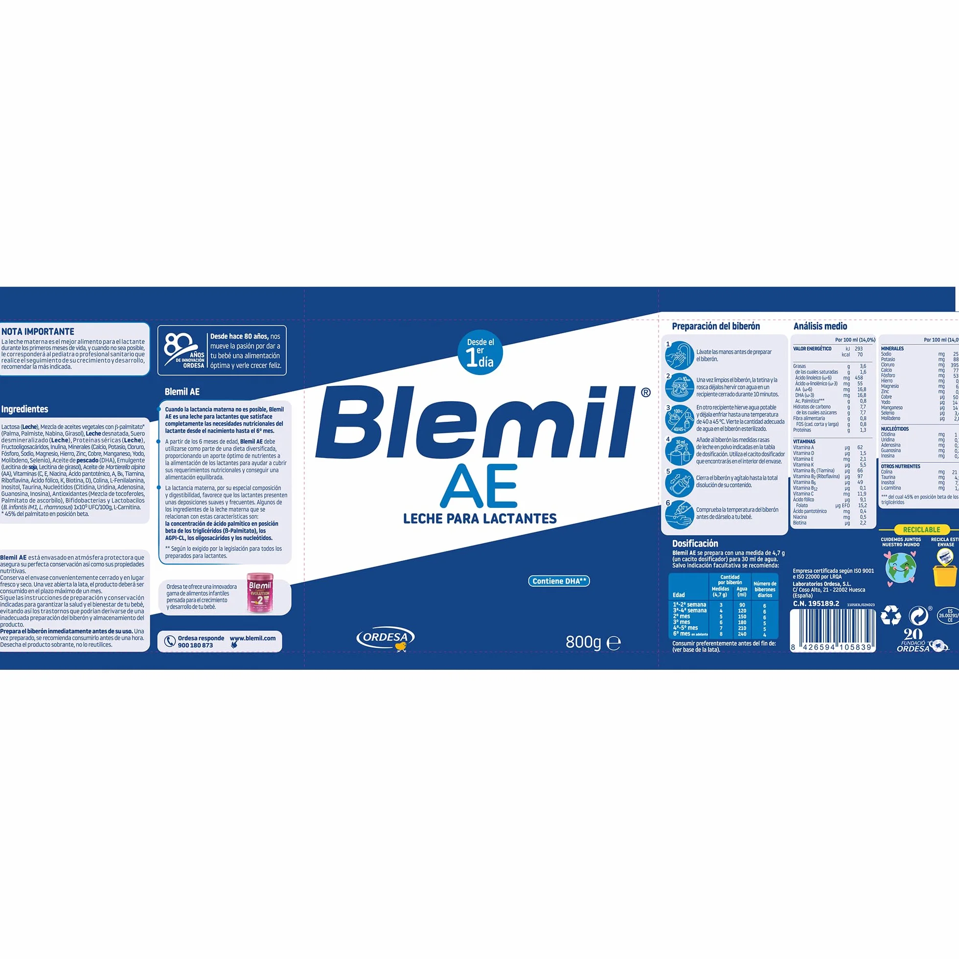 Blemil AE 800g Leche de Inicio en polvo Anti Estreñimiento
