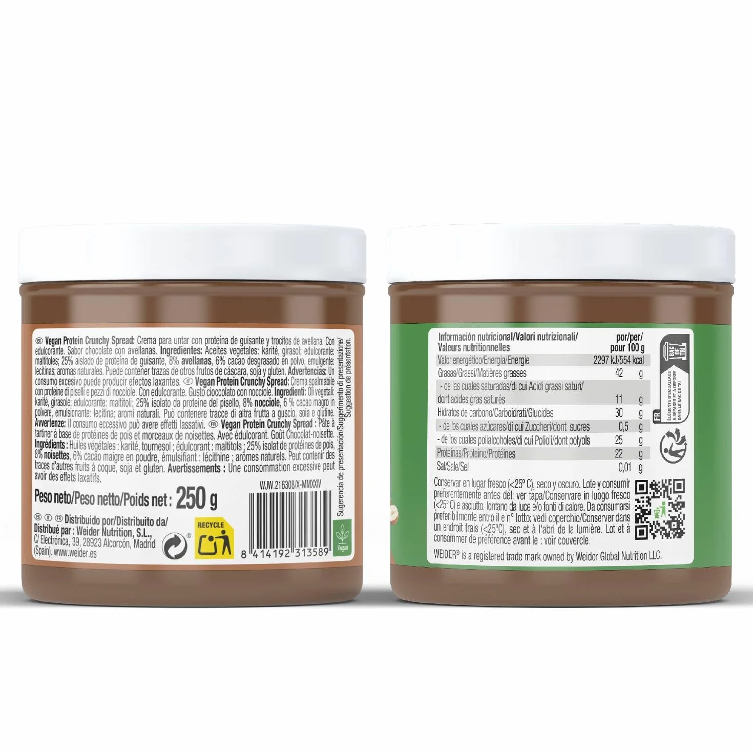Weider Crema Proteica Vegana, Sabor Chocolate con Avellanas - 250 g