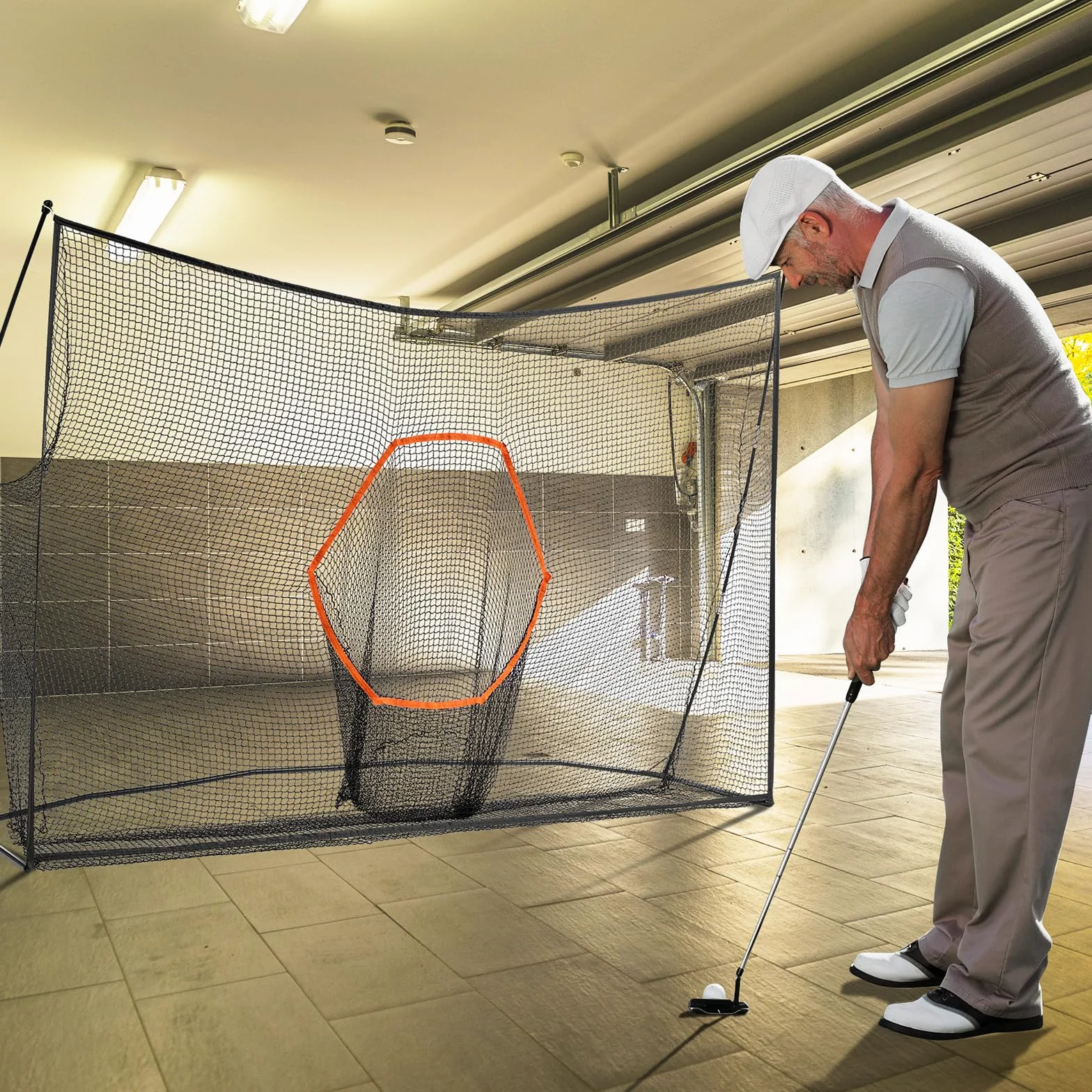 VEVOR Red de Práctica de Golf 329 x 95 x 217 cm Campo Personal Interior Exterior Portátil para Hogar Con Marco de Fibra de Vidrio y Bolsa de Transporte