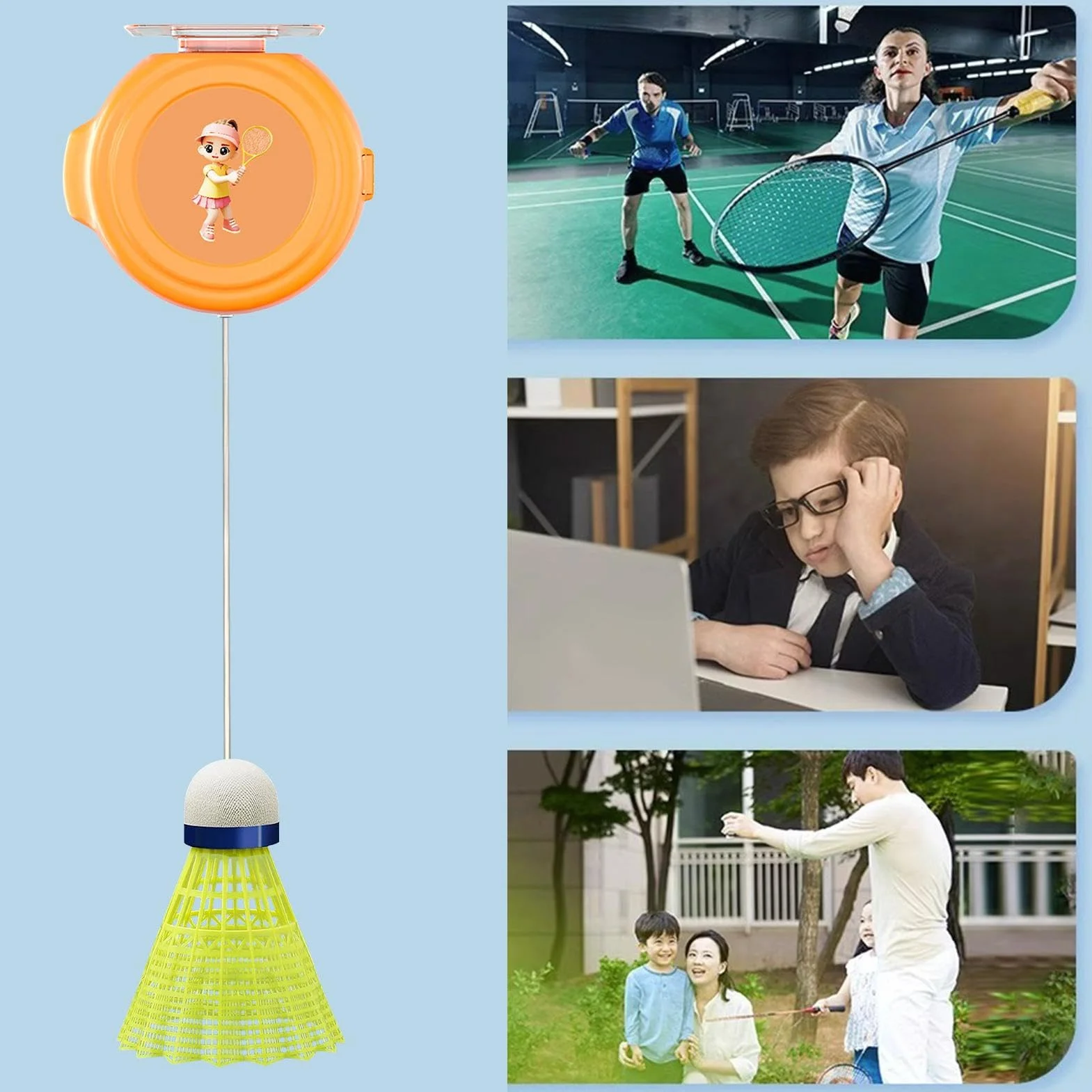 Entrenador de rebote de bádminton portátil para entrenamiento de agilidad con cordones elásticos