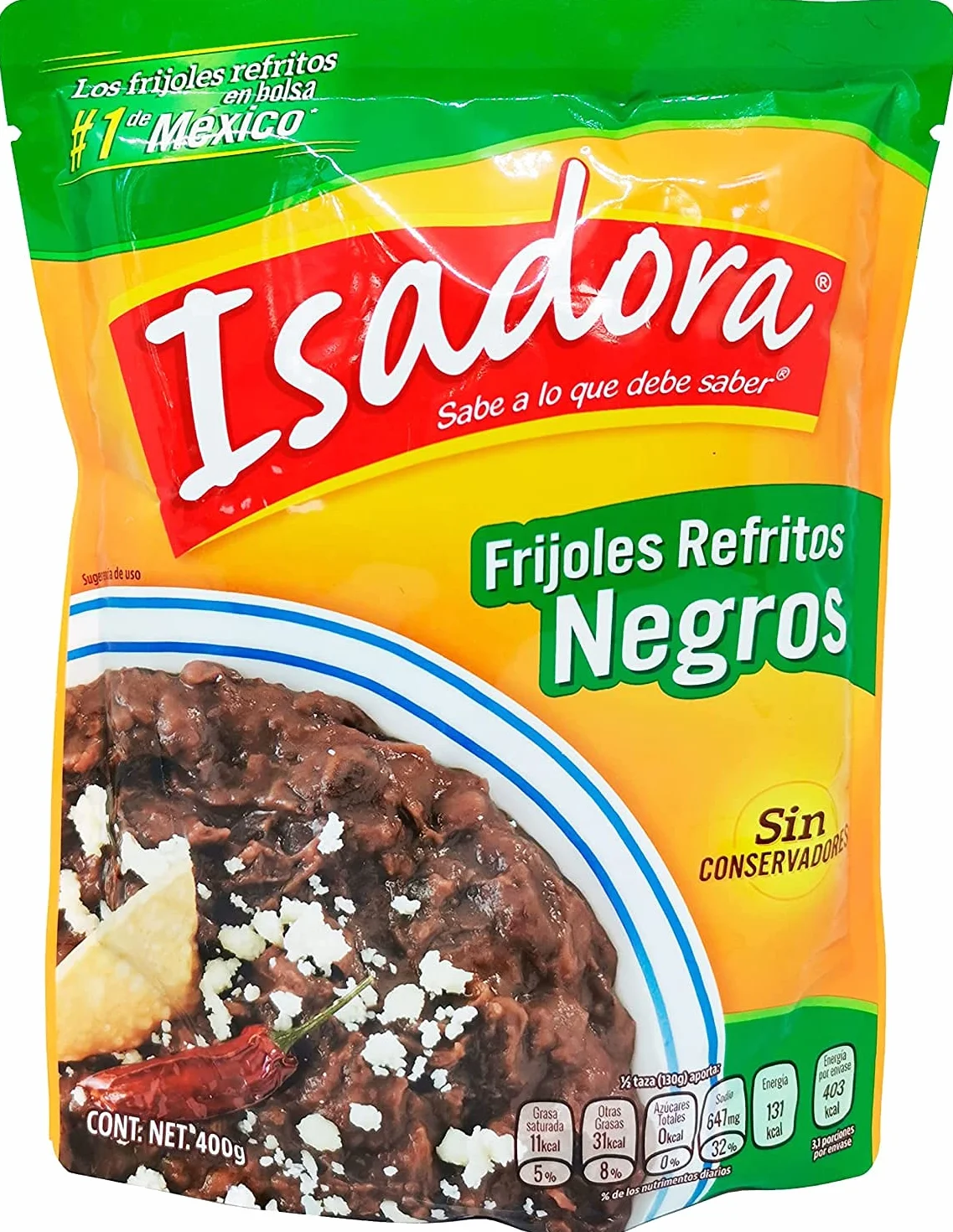 Isadora - Pack Frijoles Bayos + Frijoles Negros Refritos Listos para Calentar y Servir. Indispensables para acompañar cualquier platillo o para enfrijoladas. Pack de 2