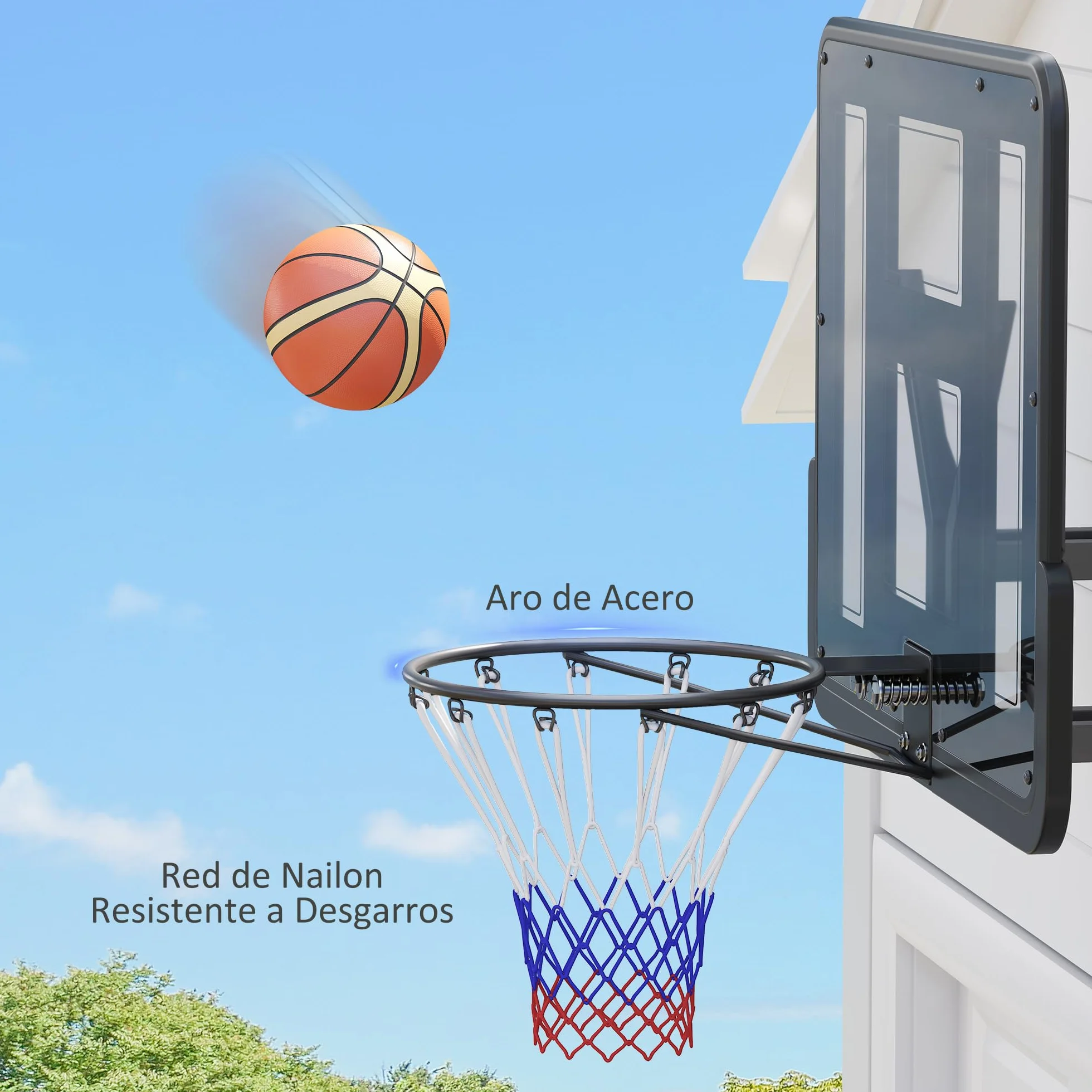 SPORTNOW Canasta de Baloncesto de Pared 110x75 cm Tablero Irrompible Red Resistente Negro