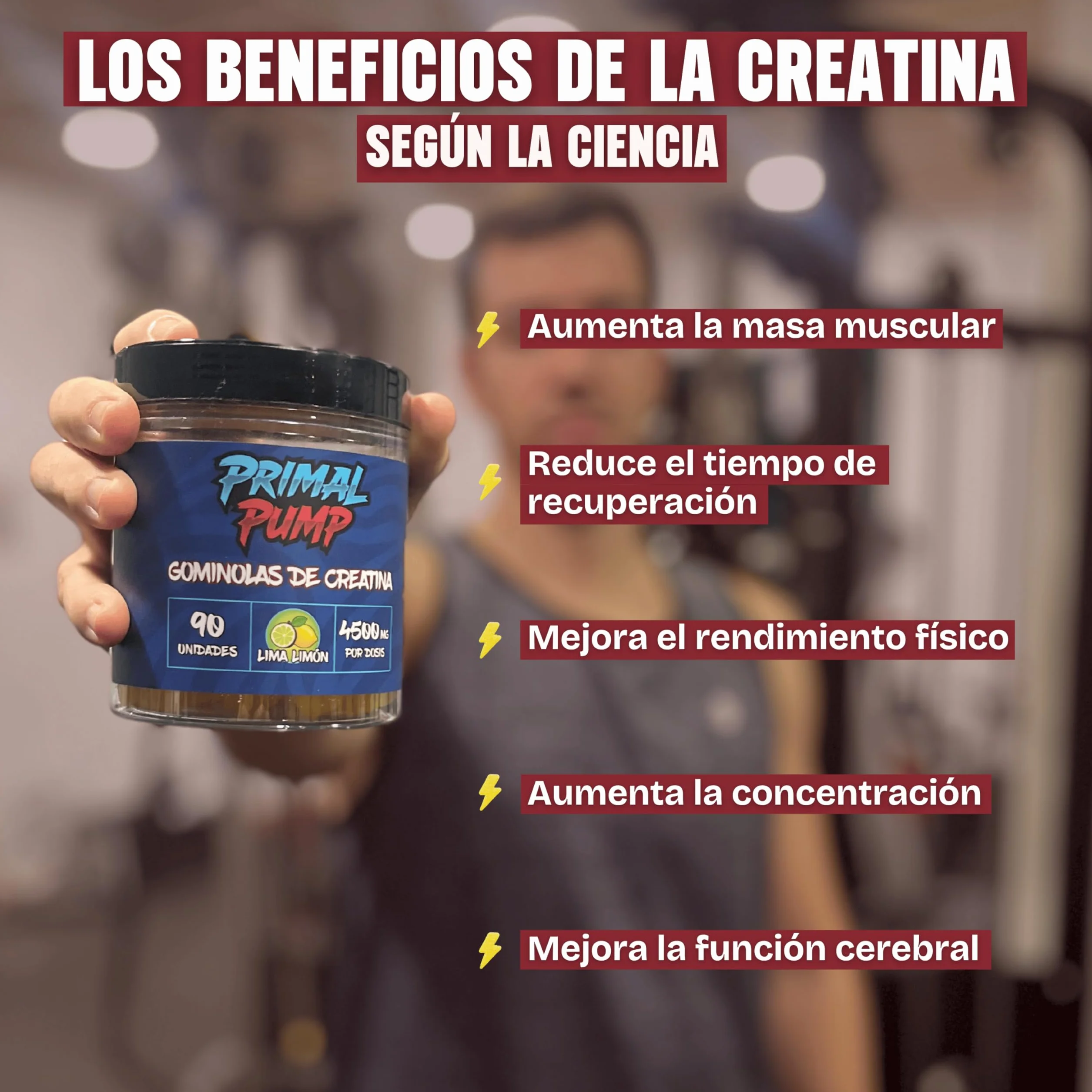 Creatina Monohidratada 4.5g Gominolas - Sin Azúcar, Vegano, Sabor Lima Limón