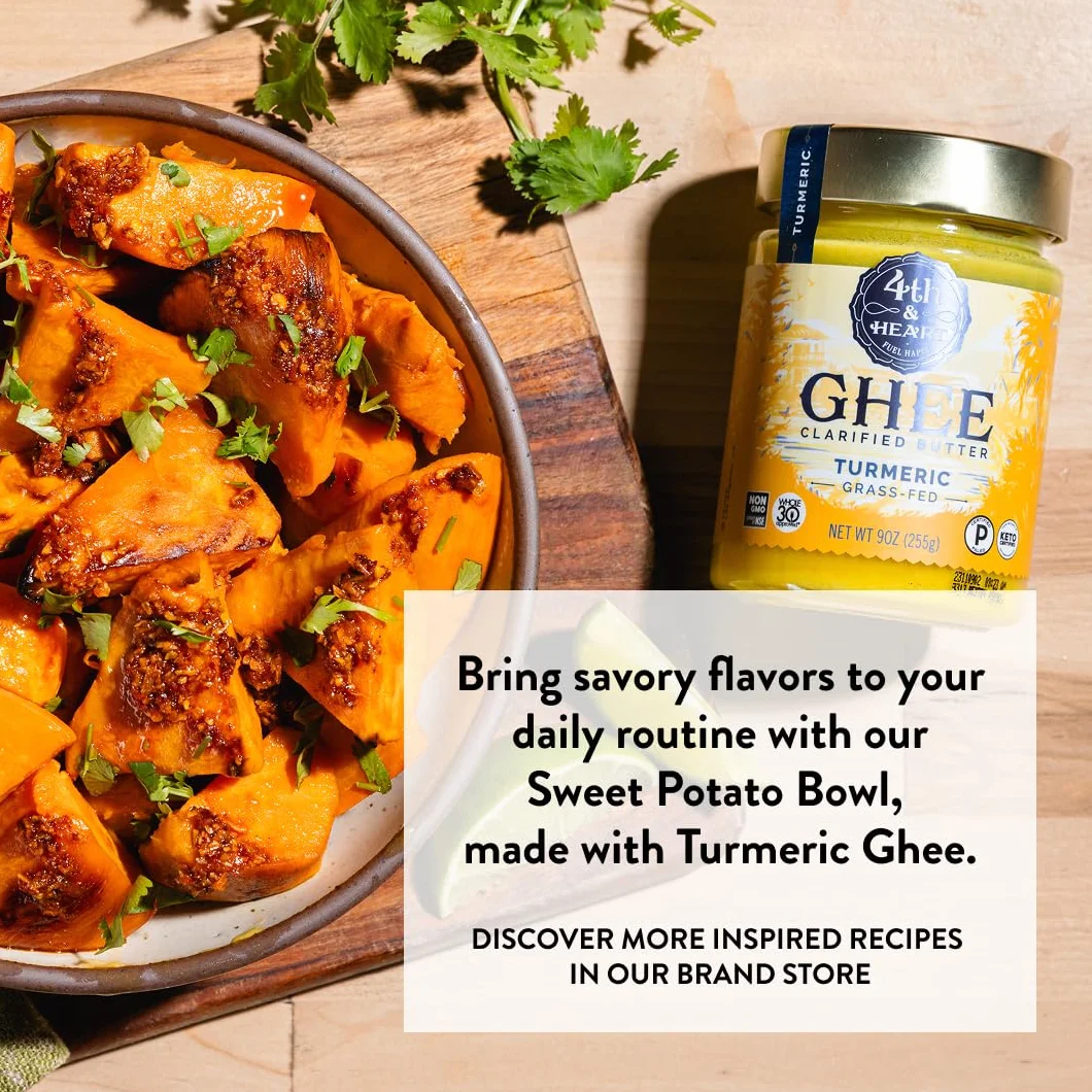 4th & Heart - Ghee mantequilla alimentada con pasto clarificada mantequilla cúrcuma - 9 oz.