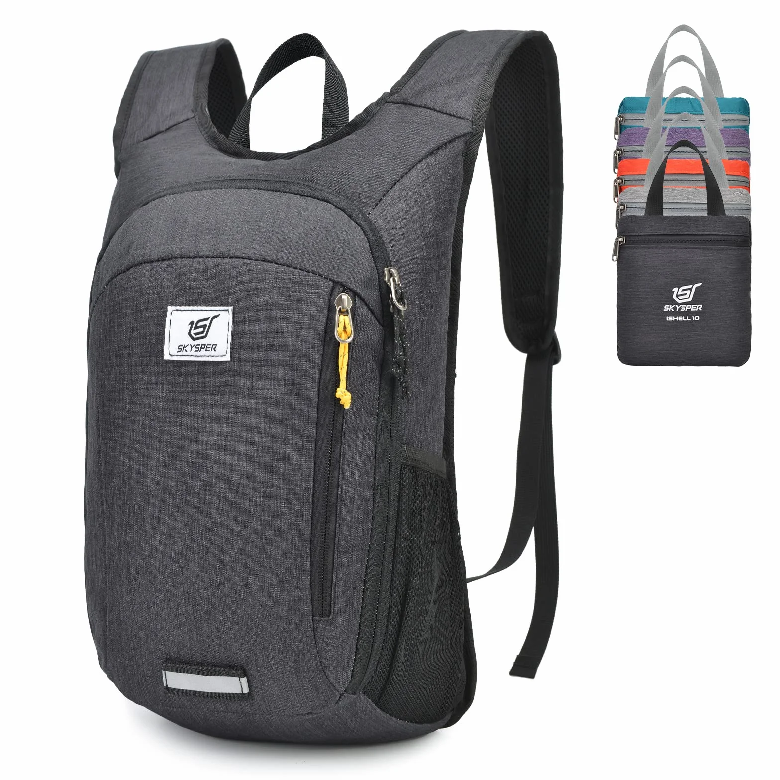 SKYSPER Mochila Plegable Ultraligera 10L de Viaje Pequeña Ahorra Espacio para Hombre Mujer Senderismo, Negro