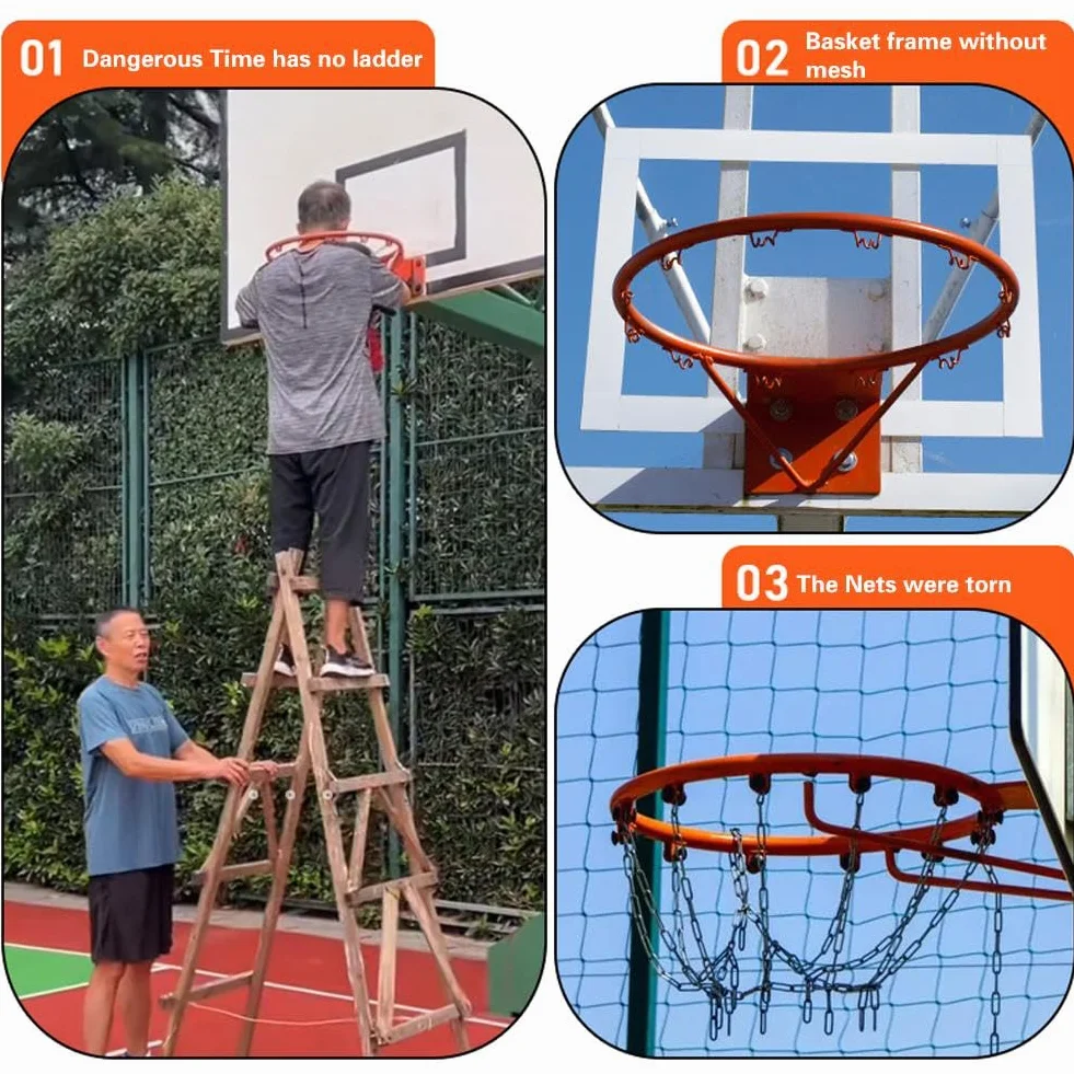 Red de baloncesto portátil desmontable de repuesto para aros sin borde ligera interiores exteriores