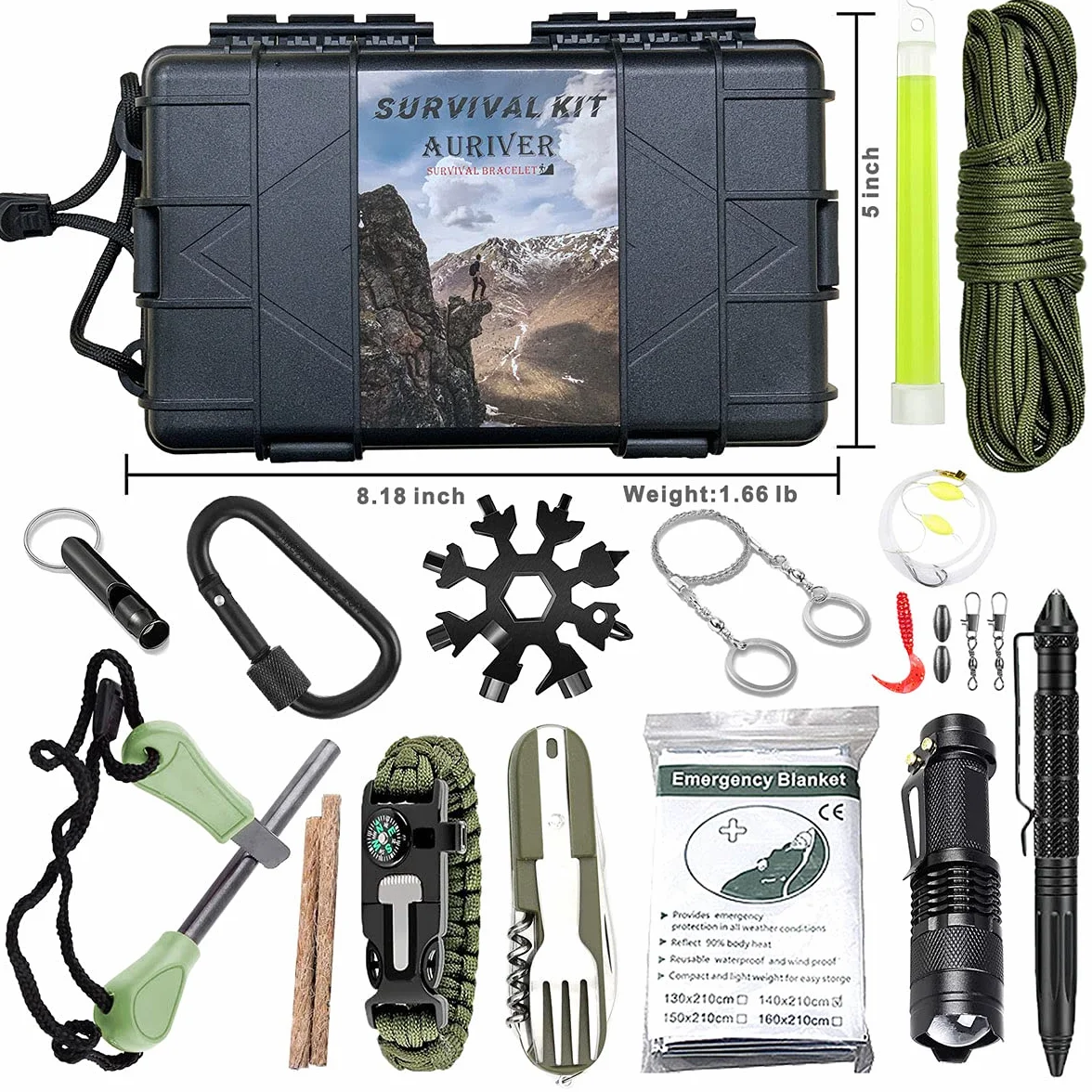 Kit de Supervivencia 15 en 1 Multifuncional Bolsa de Emergencia para Viajar Caminar Acampar