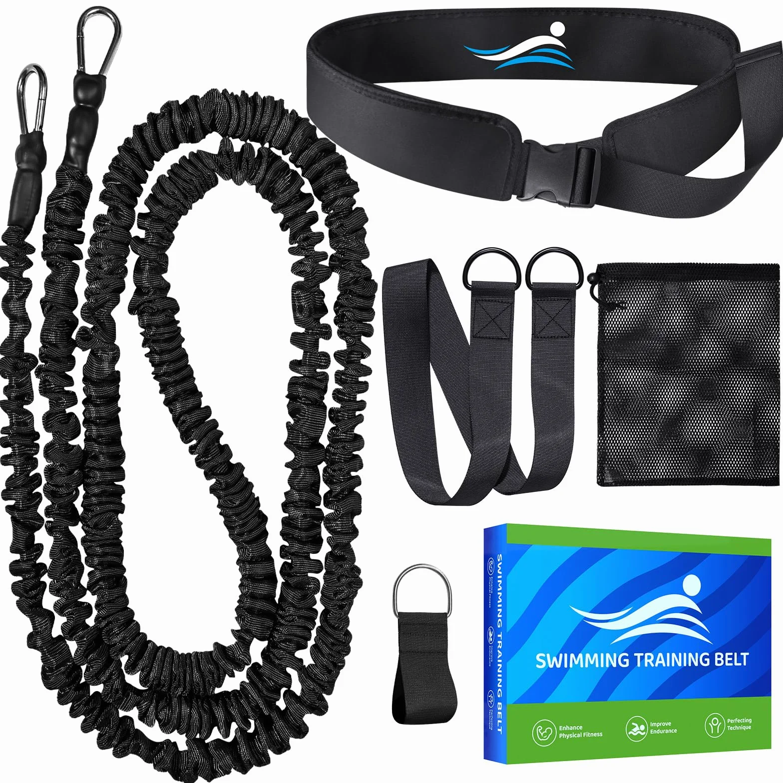 Cinturón de natación para piscina, ayuda de natación para adultos, resistencia ajustable 2,5-7,5 m