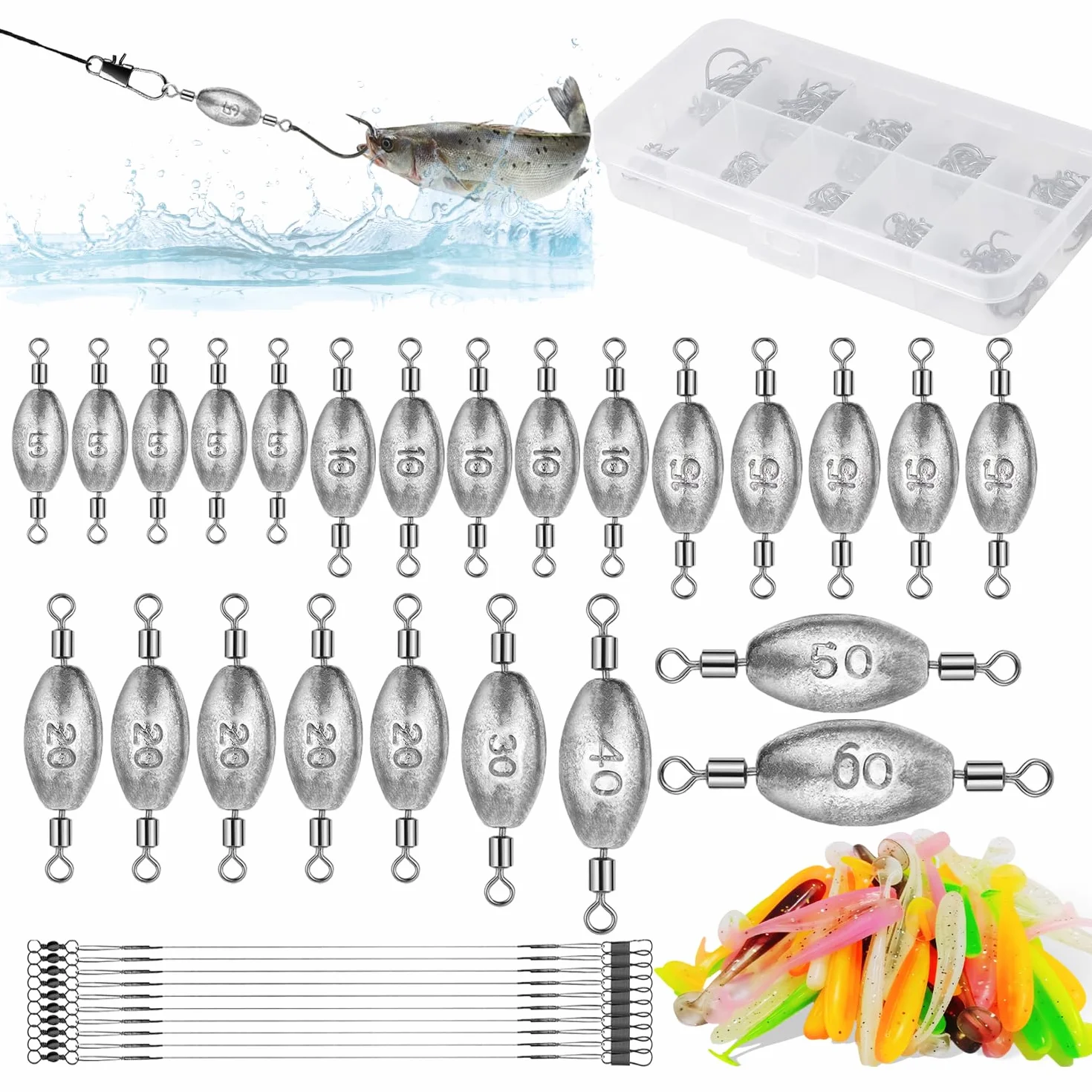 Kit de Plomos Pesca Surfcasting 134 Piezas 5-60g con Giratorio