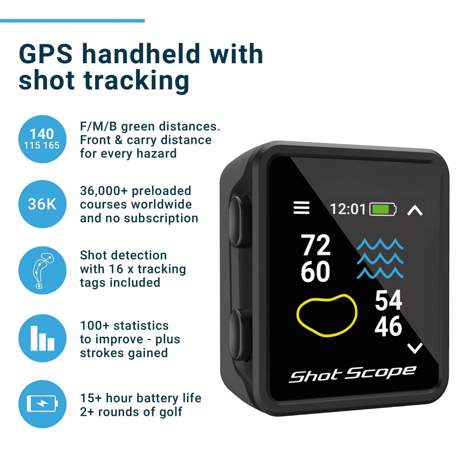 Shot Scope H4 GPS de Mano Seguimiento de Tiros Distancias Peligro Green F/M/B 36000 Recorridos Precargados 100 Estadísticas Golpes Ganados