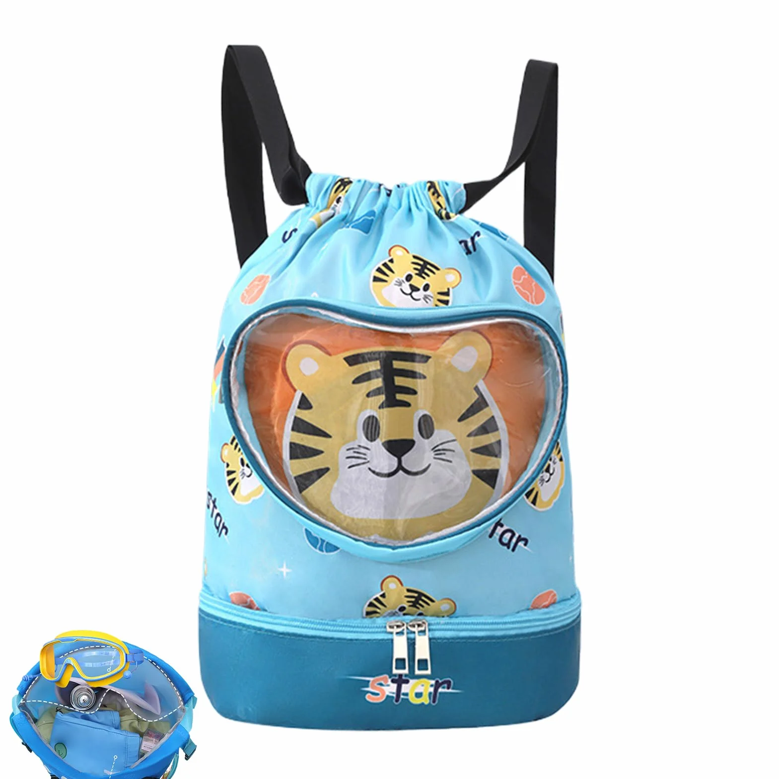 Mochila Impermeable para Niños Bolsa de Natación Compartimento Seco/Húmedo Ligera Cordón Playa Piscina Viajes