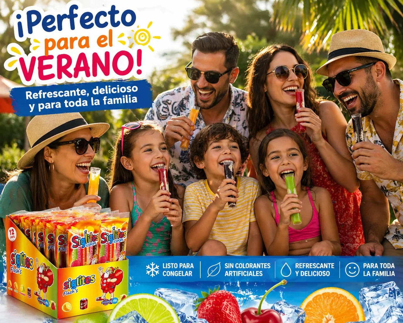 Siglitos Flash’s Ice Pops – Pack 12 Bolsas (144 Unidades) | Sabores Surtidos Frutales y Cola | Helados Tipo Flash Refrescantes para Fiestas, Verano y Negocio