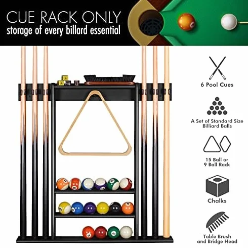 XCSOURCE Soporte de pared para 6 tacos de billar con juego de bolas, madera de bambú