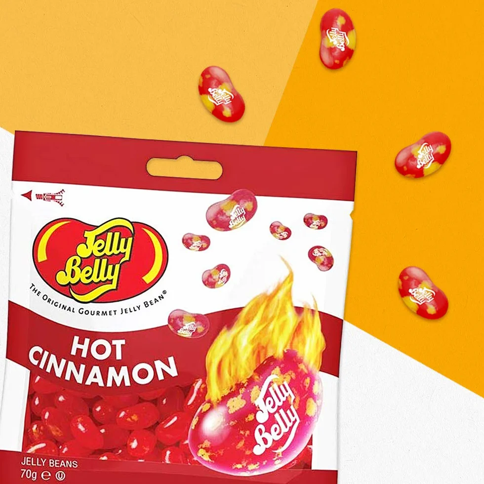 Jelly Belly Beans, grajeas con sabor a canela picante, bolsa de 70 gramos, caramelos masticables en forma de judías