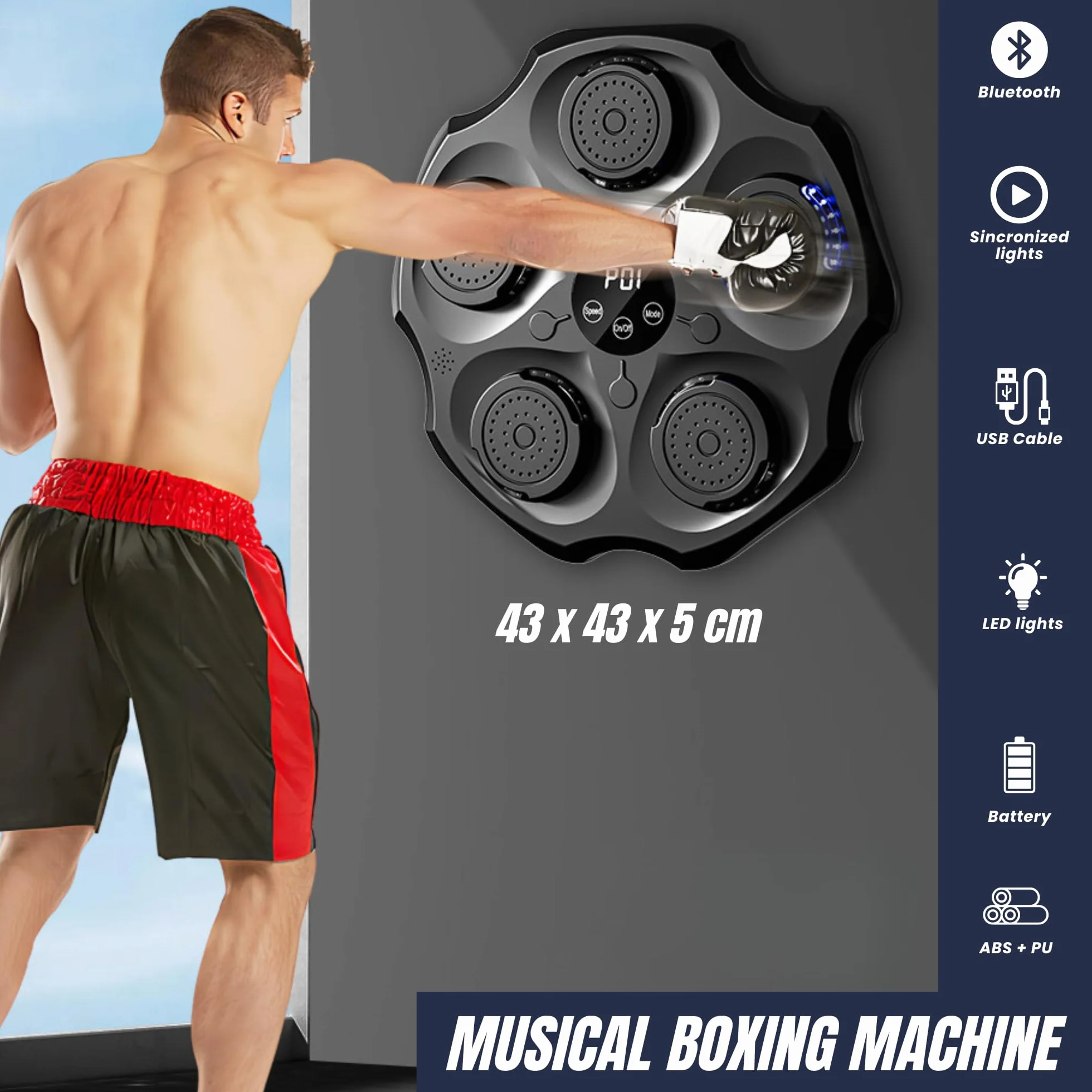 MAGIC SELECT Máquina de Boxeo Musical, Almohadilla de Boxeo LED con Guantes, Bluetooth, Luces al Ritmo