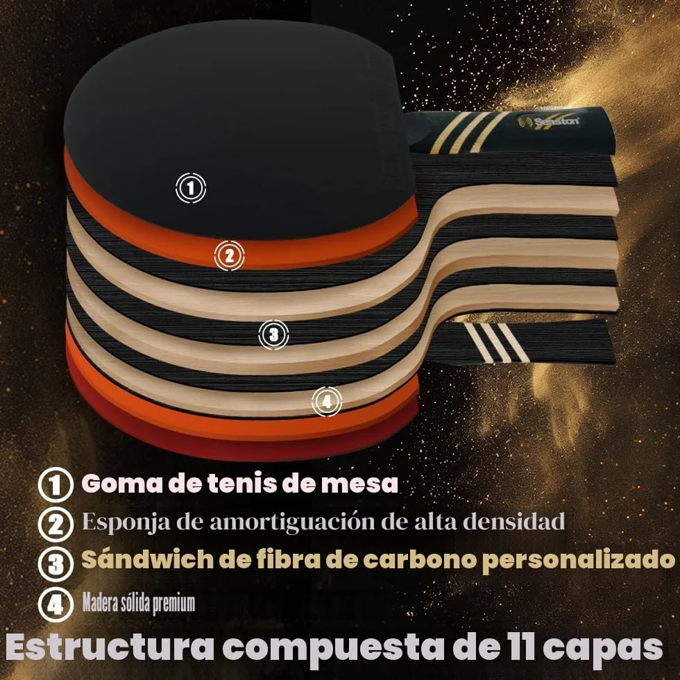 Senston Raqueta de Ping Pong Profesional con Tecnología de Carbono, Juego para Avanzados