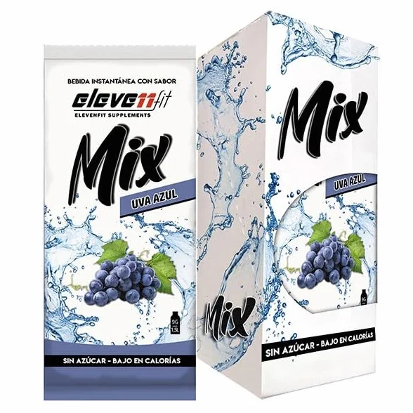 Eleven Fit Mix Instantáneo Sabor Uva Azul | Prepara 1.5L de Bebida Saludable, Sin Azúcar y Baja en Calorías | Ideal para Mezclar con Agua y Mejorar tu Dieta | Caja de 12 Sobres
