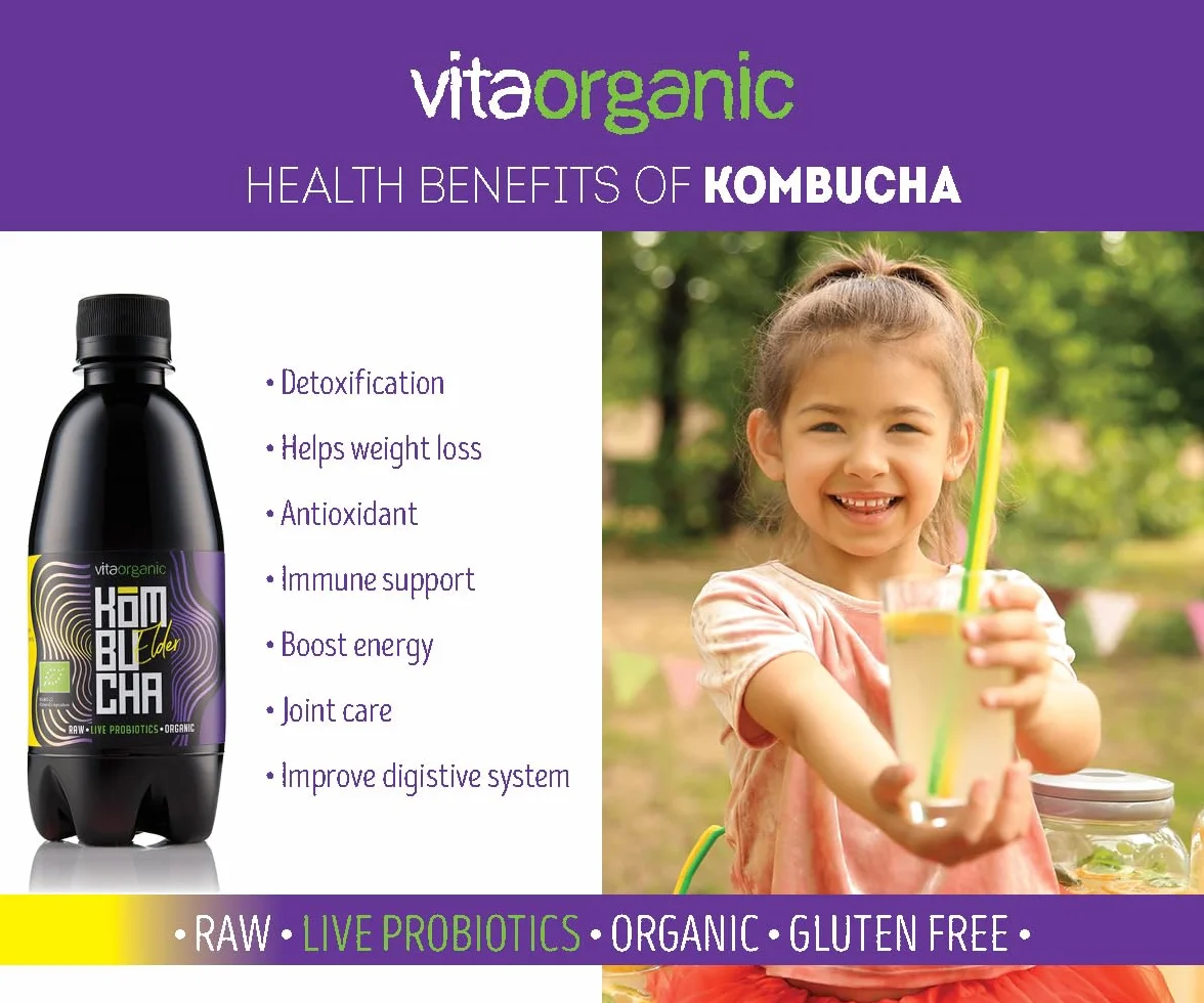 VitaOrganic Té de Kombucha Orgánico 330ml – Té Verde Espumoso con Cultivo de Kombucha Natural Viva – Bebida Fermentada Naturalmente y 100 % Orgánica