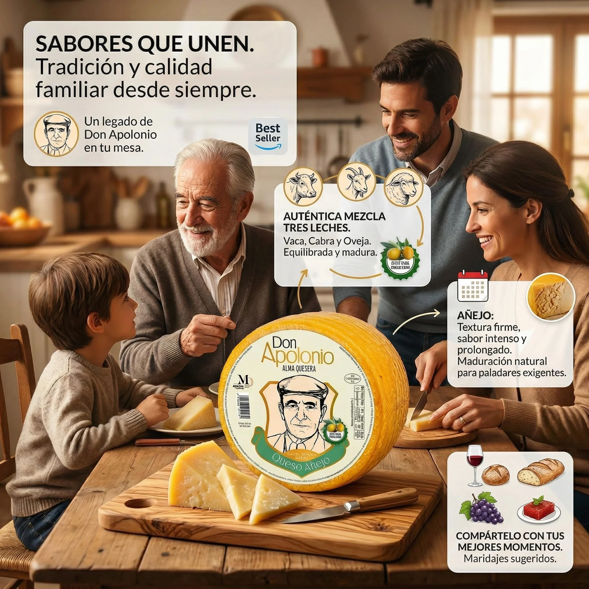 SABE A SABAS Queso Iberico Añejo en Aceite de Oliva Virgen Extra 2 Kg Mezcla Vaca Cabra Oveja Curacion 270 Dias