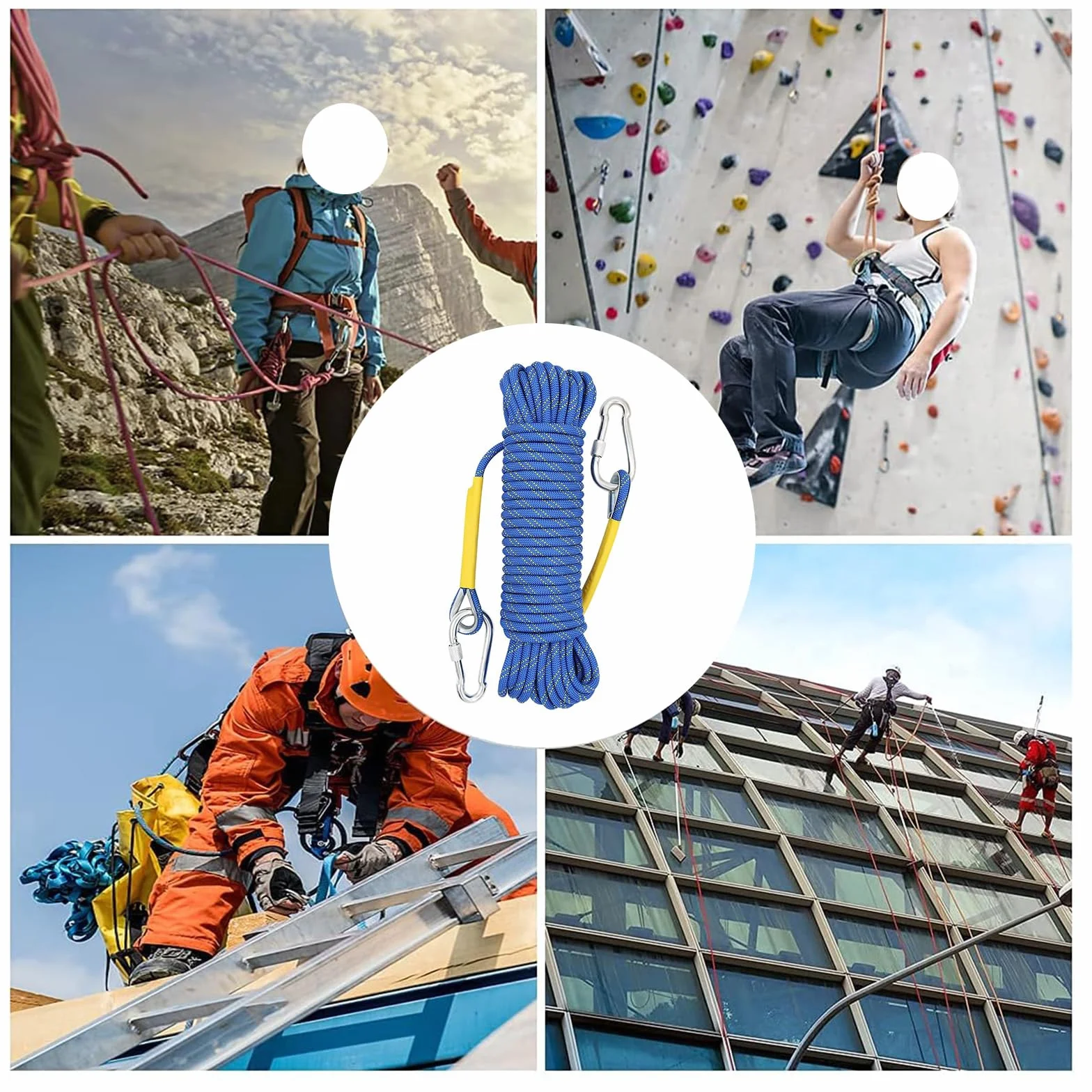 Cuerda de Escalada 8 mm 5m Estática con 2 Mosquetones para Alpinismo Camping