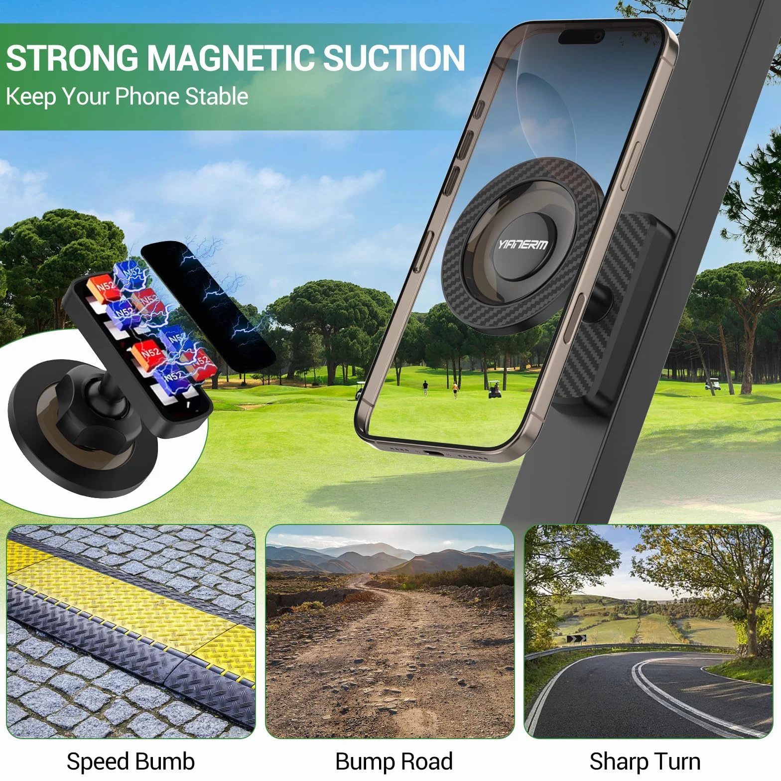 Soporte Magnético para Teléfono Móvil de Carrito de Golf, Accesorios para Gym (Negro)