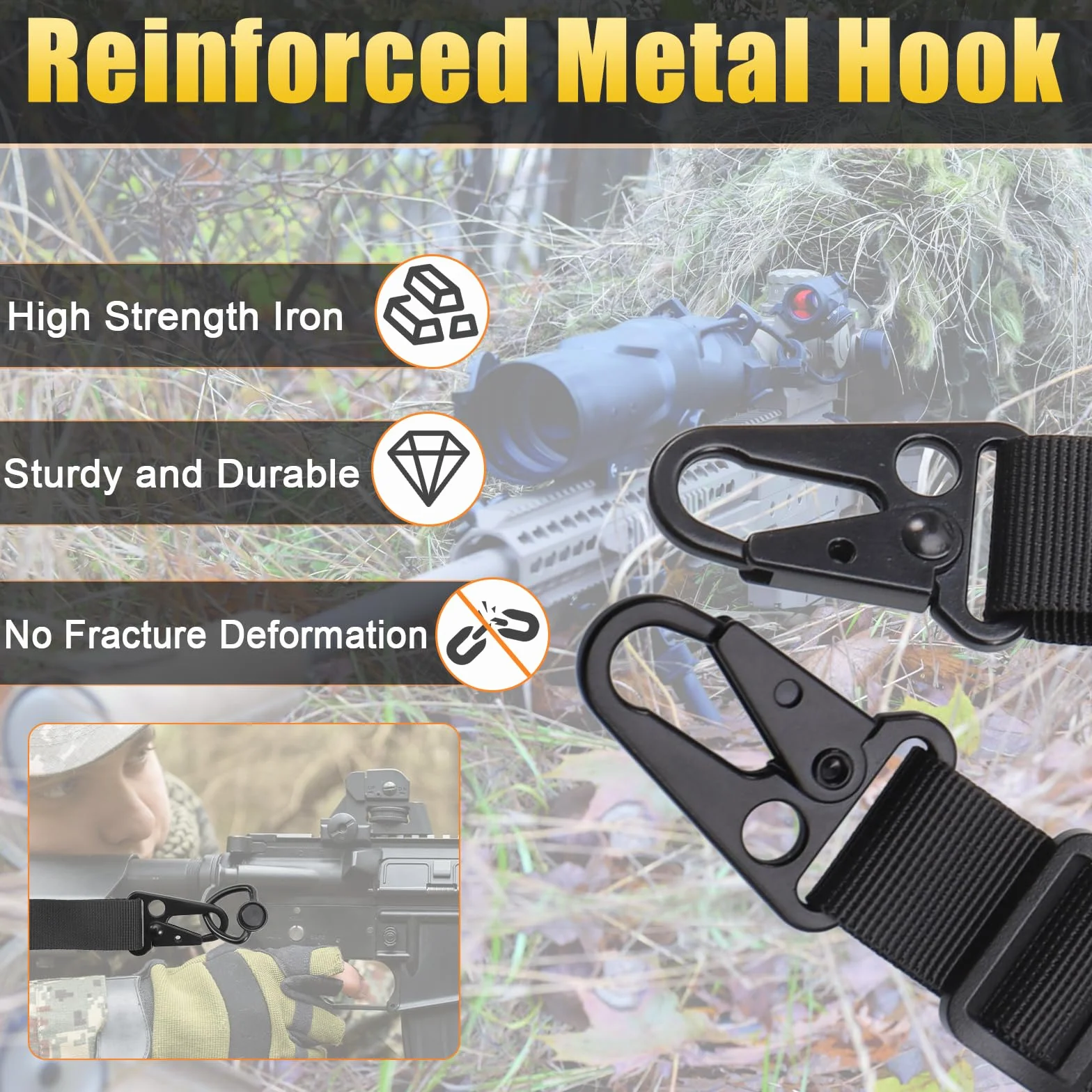 Hejo Correa para Portafusil 2 Puntos Cabestrillo de Rifle con Gancho de Metal Eslinga Táctica Ajustable Airsoft