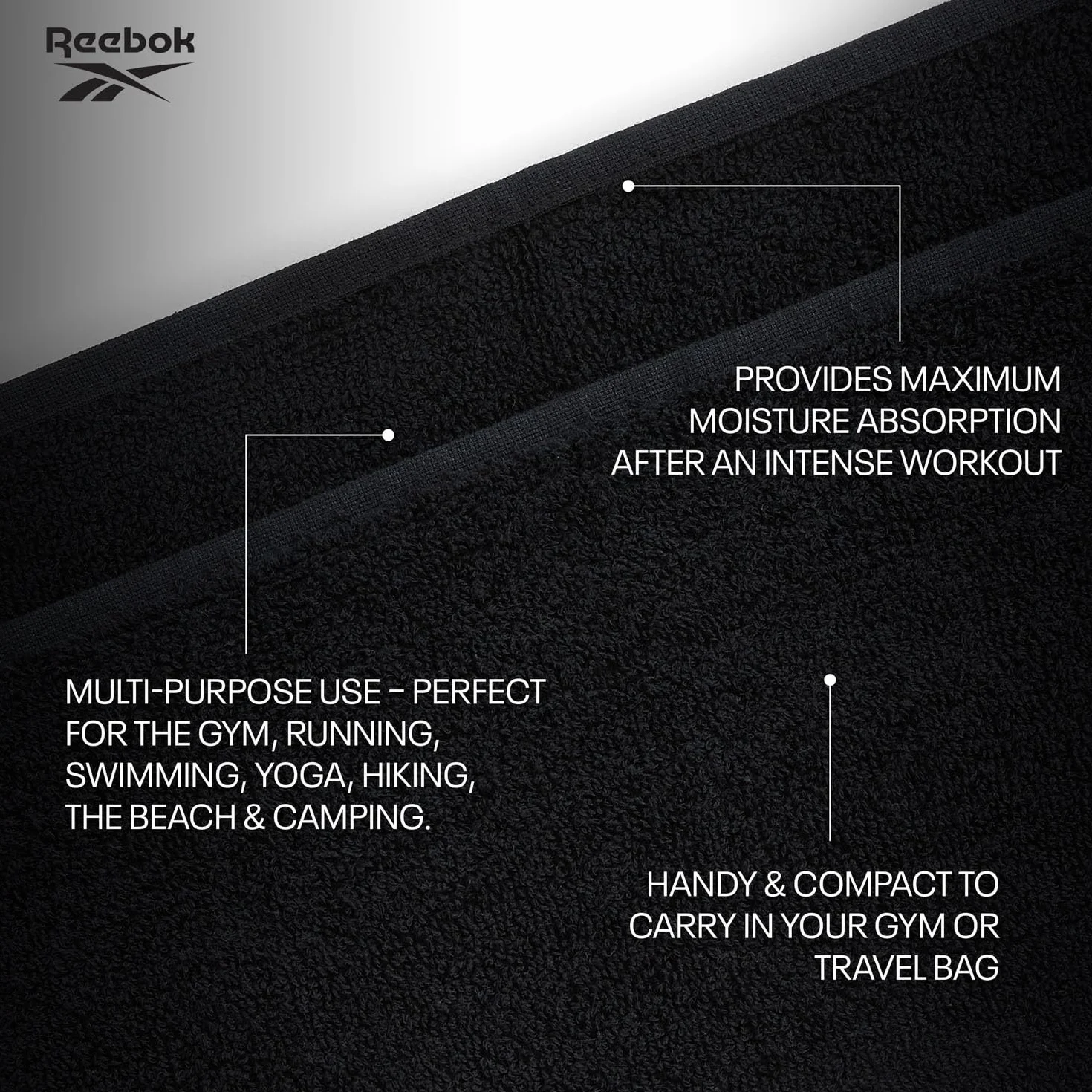 Reebok Toalla de Gimnasio Capri de Algodón 40x80 cm Negro