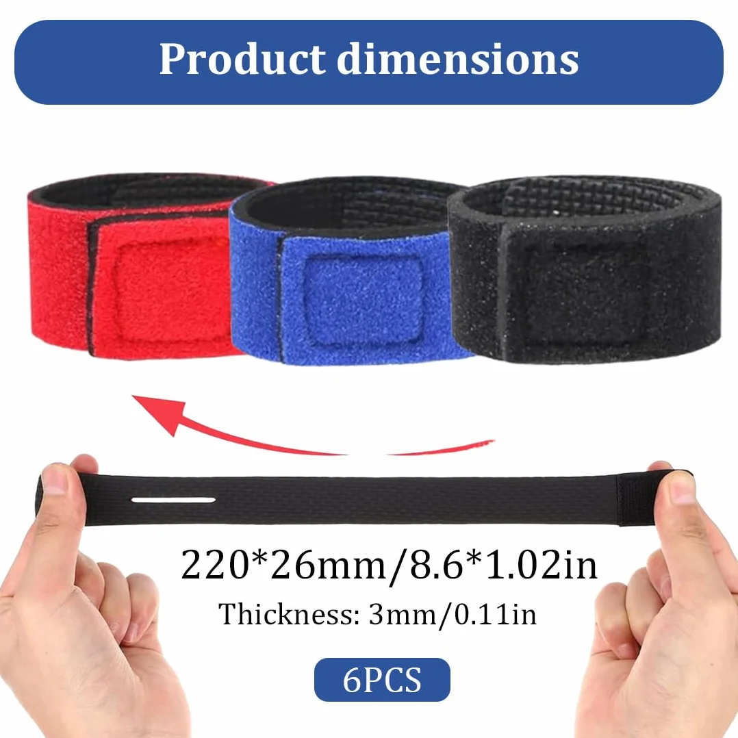 Cintas Caña De Pescar 6 Piezas Elásticas Cinturón para Cañas Juego Correas Protección Transporte 22cm Negro Azul Rojo
