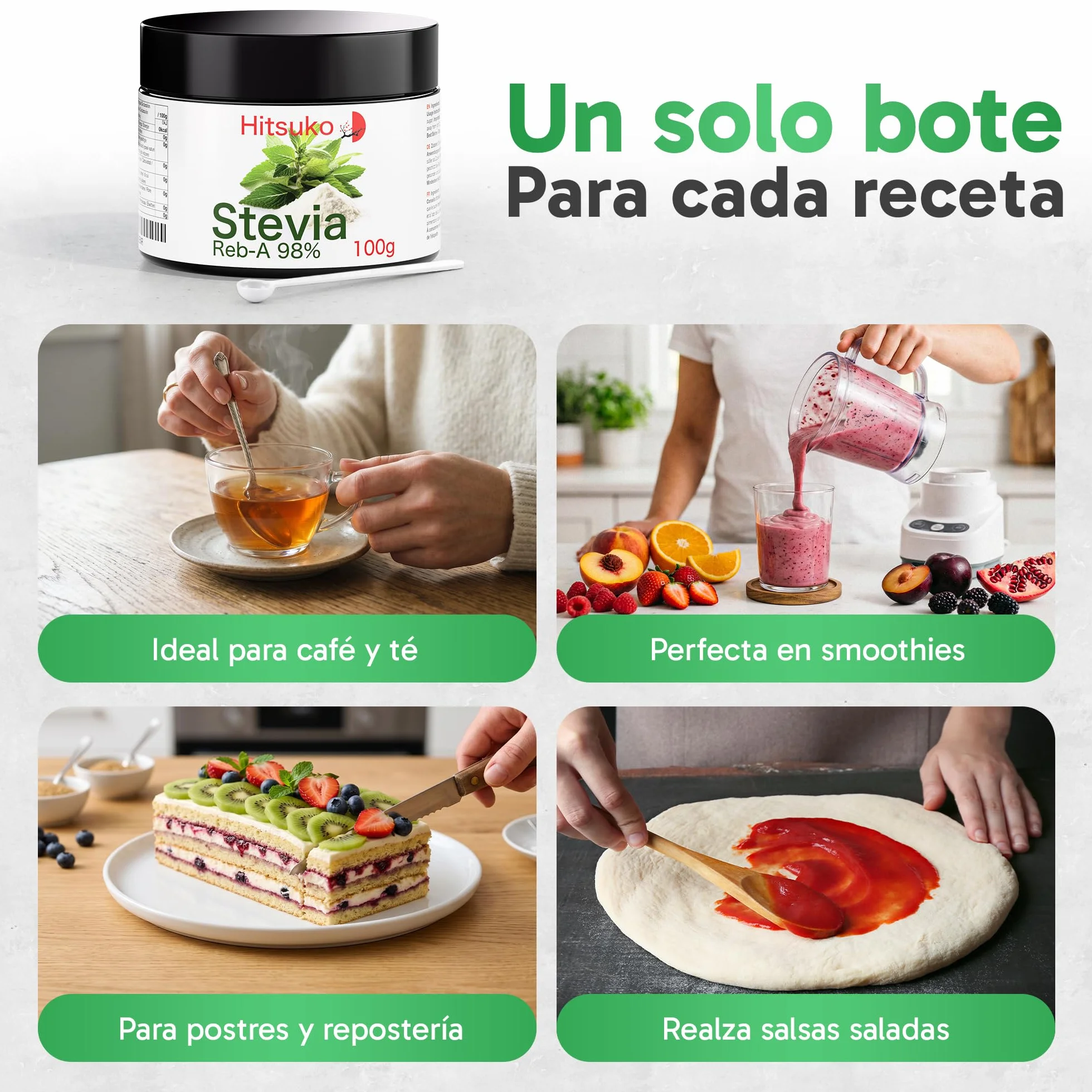 Polvo de Stevia Ultra-Concentrada (100g) | RebA-98 Puro al 98% | 470x Más Dulce que el Azúcar