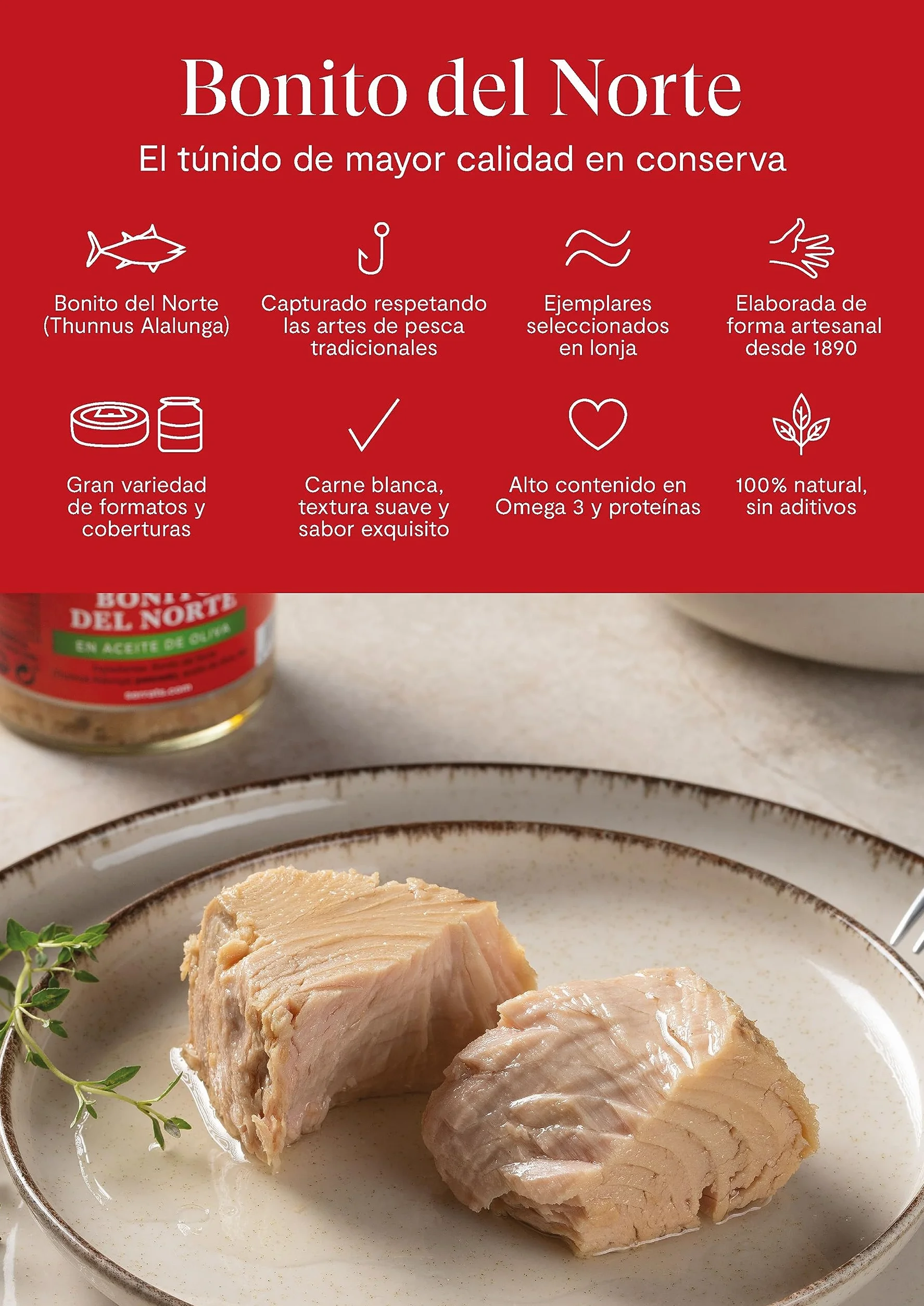 CONSERVAS SERRATS - Bonito del Norte del Cantábrico al Natural Sin Aceite - 6 Frascos x 190g (Total: 1140g) - Elaboración Artesanal desde 1890 - Sin Gluten - Rico en Omega 3