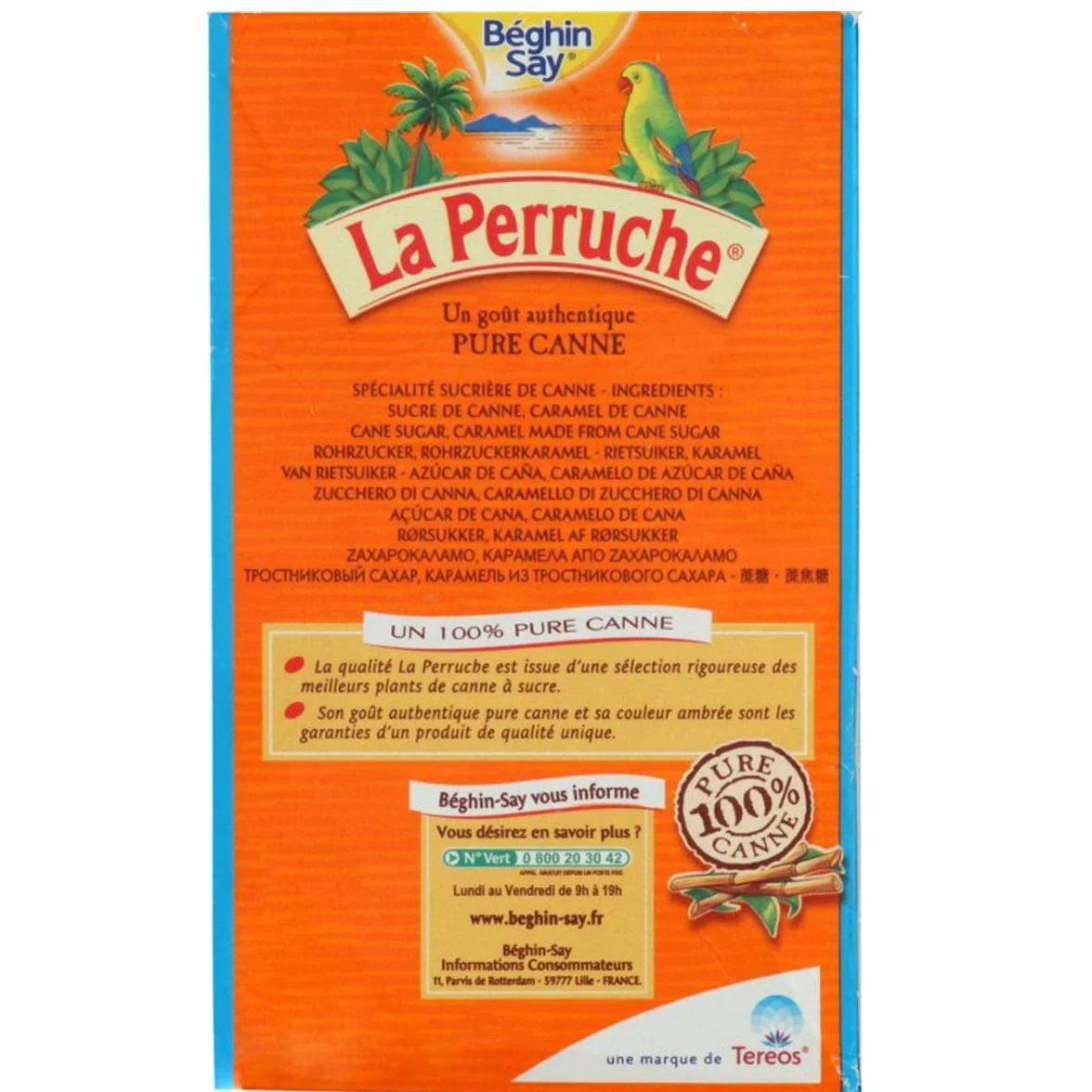 La Perruche - Cubo natural marrón de azúcar de caña 8 x 750 gramos