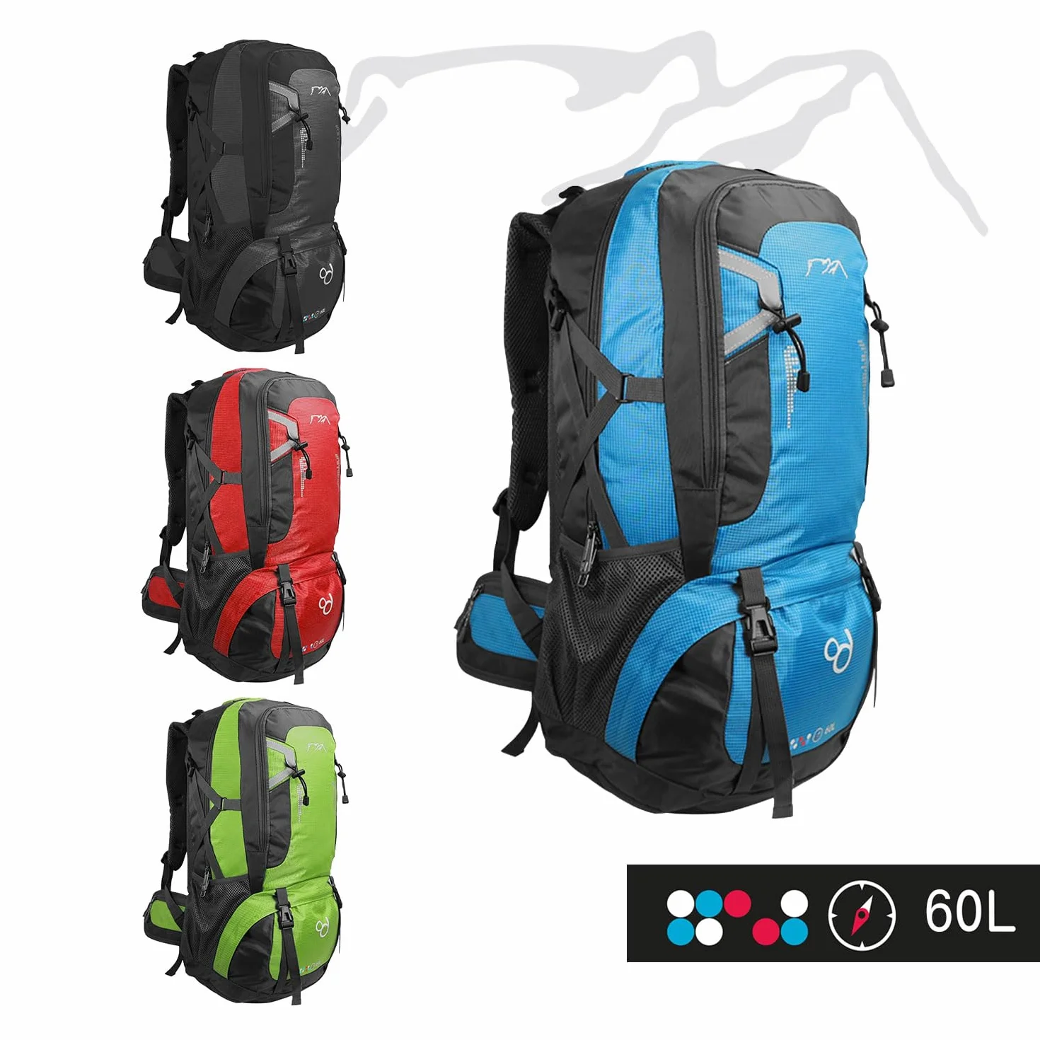 OcioDual Mochila Senderismo 60 Litros, Mochila Trekking, Ligera, Azul