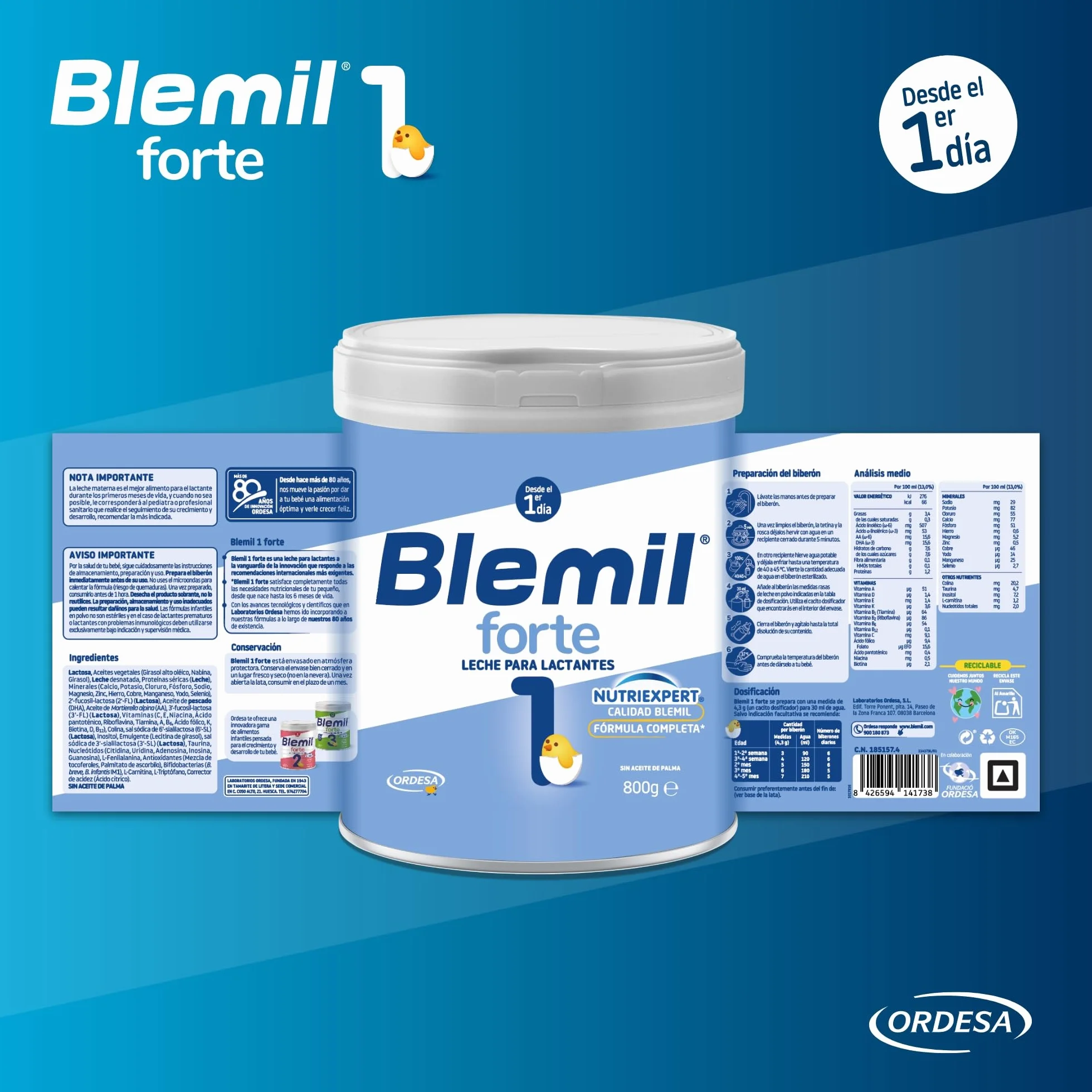 Blemil 1 Forte | 800g | Leche de Inicio en polvo para lactantes Desde el Primer Día
