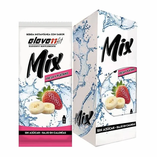 Bebida Mix 12 sobres Sabor Plátano y Fresa – Pack 12 Sobres Saborizante Plátano & Fresa 9 g | Preparado Instantáneo sin Azúcar | Hasta 18 L de Bebida Refrescante | Sabor Frutal