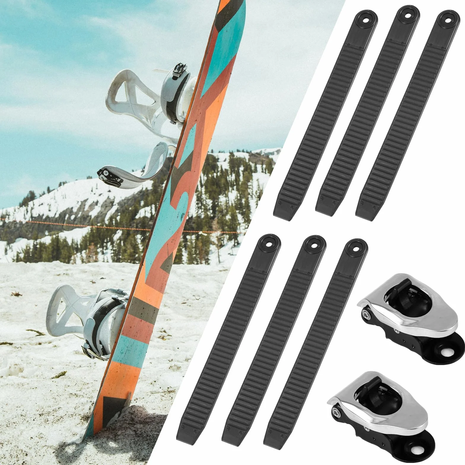 Correas de Snowboard Gosknor 6uds con Hebillas, Correas de Sujeción Elástica para Fijación de Snowboard