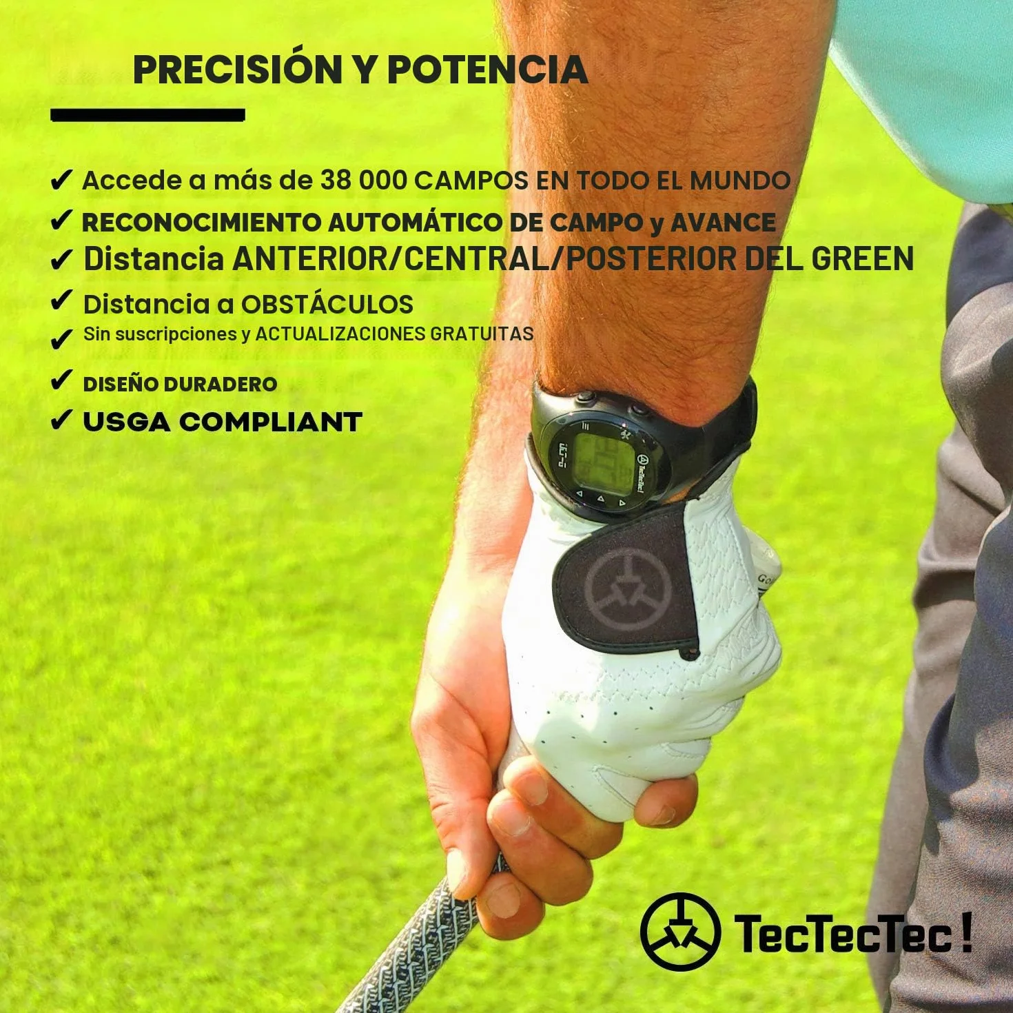 TecTecTec ULT-G Reloj de golf con GPS campos mundiales precargados ligero
