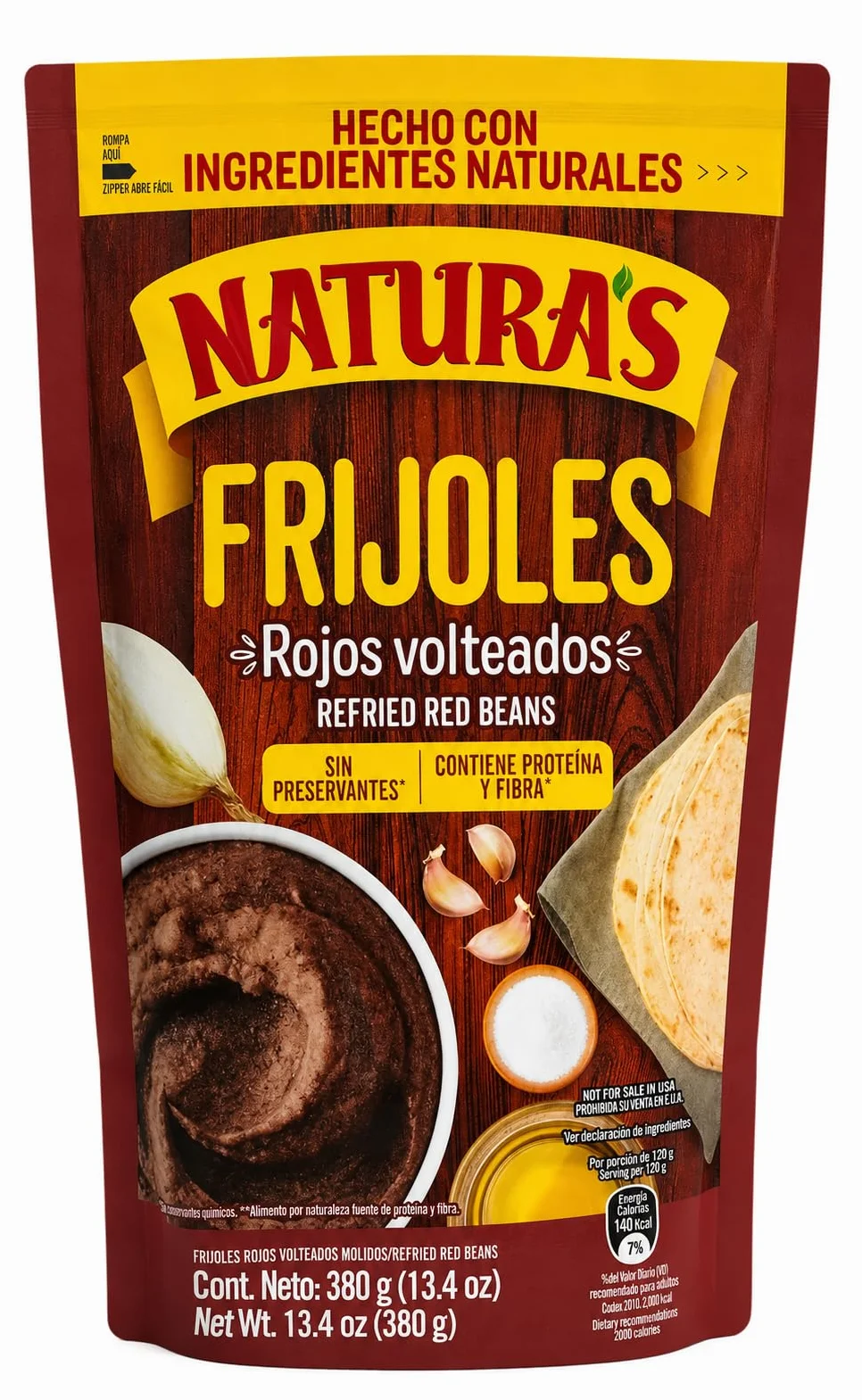 FRIJOLES ROJOS VOLTEADOS MOLIDOS - NATURAS - REFRIED RED BEANS - 380 GRAMOS