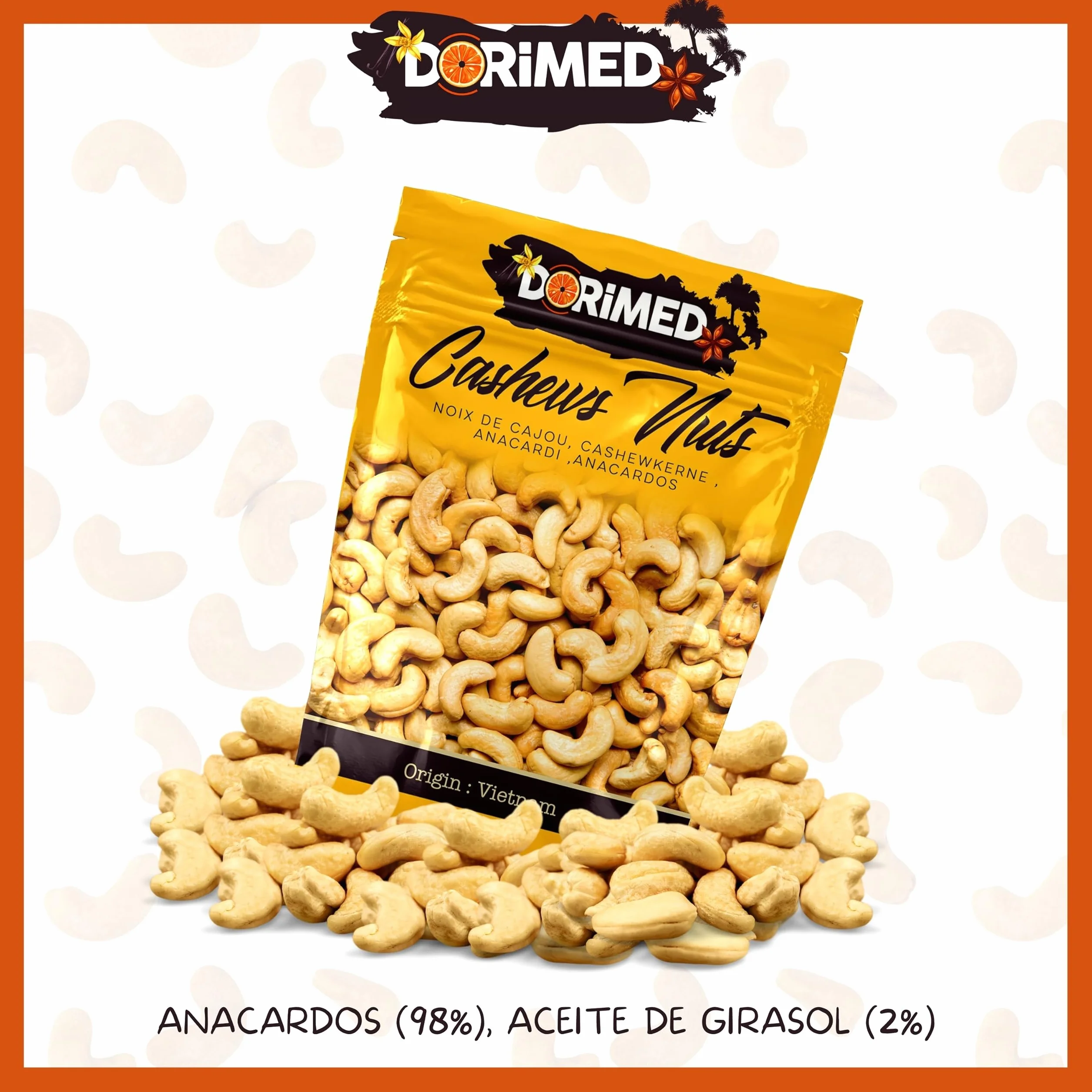 Anacardos Enteros Tostados | 1 Kg de Piezas de Frutos Secos de Origen Natural | Nuez Sin Cáscara | Sin Sal | Cashews nuts | Dieta vegana y vegetariana | Dorimed